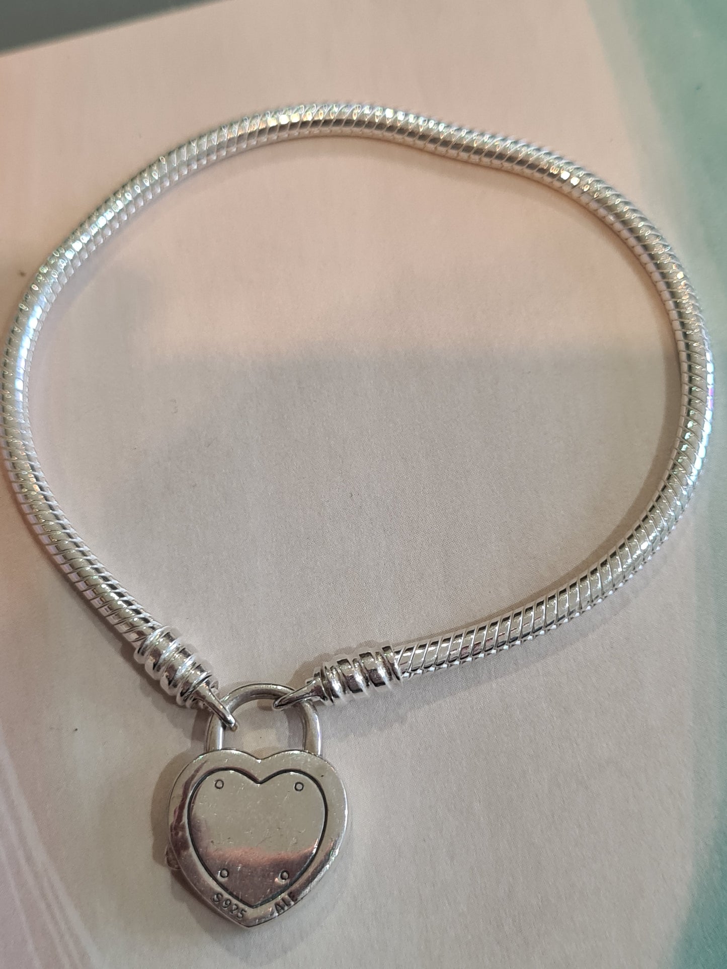 Genuine Pandora Pink Pave Heart Padlock Clasp 19cm Chain