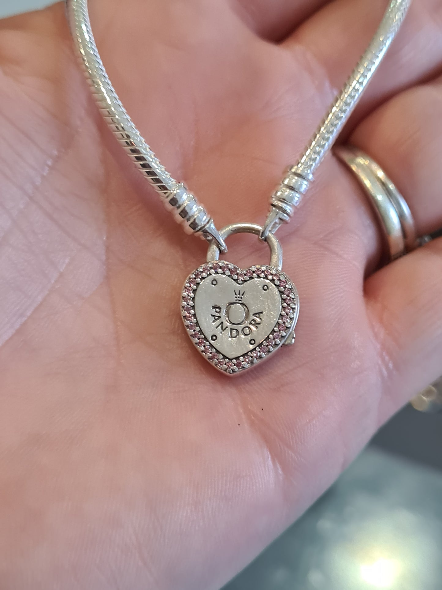 Genuine Pandora Pink Pave Heart Padlock Clasp 19cm Chain