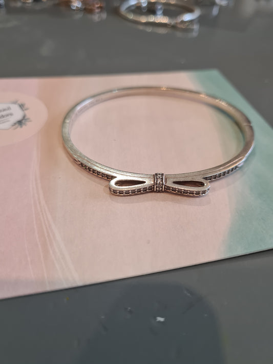 Genuine Pandora Pave Bow Bangle Size 2 19cm ish
