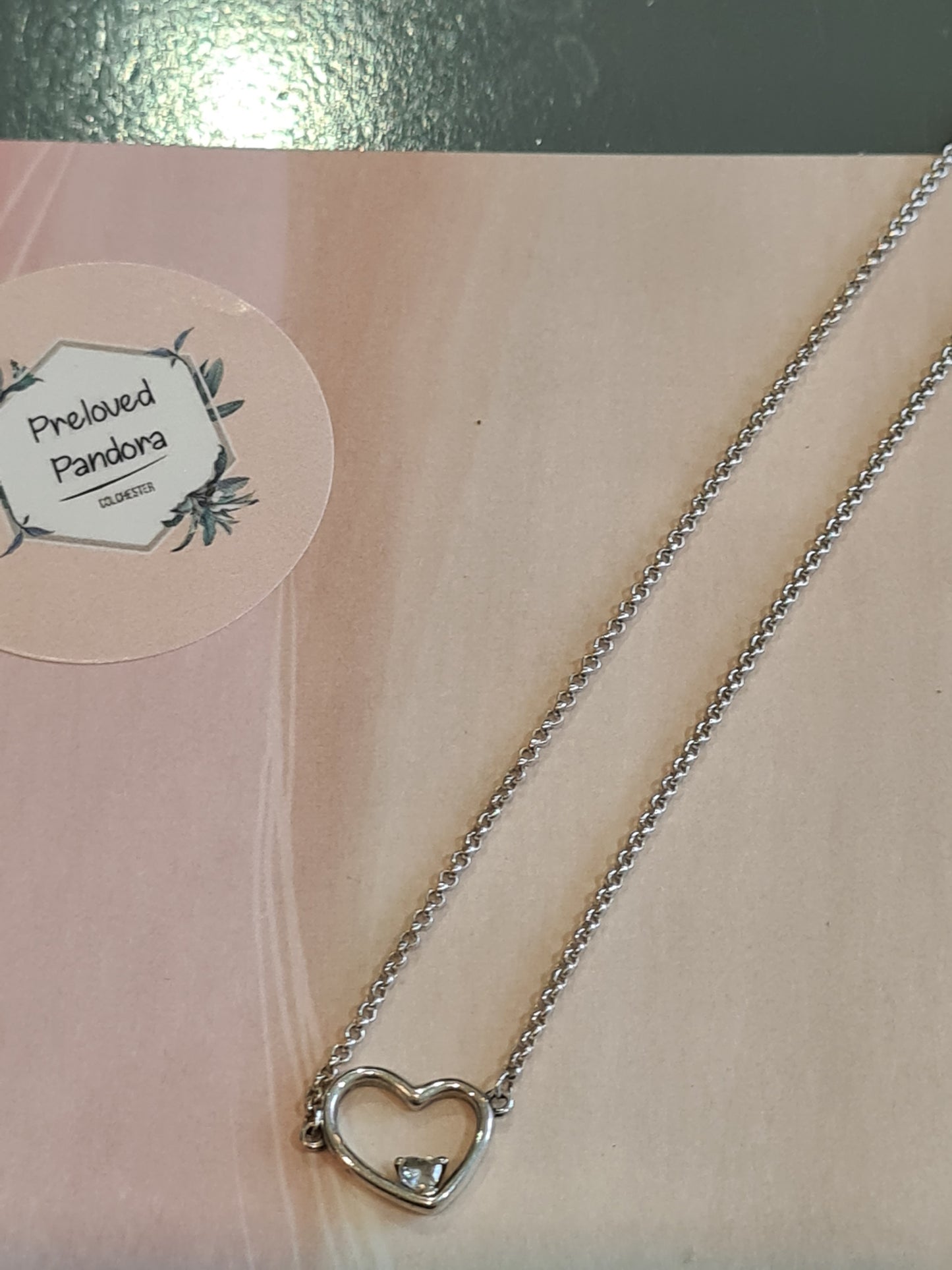 Genuine Pandora Heart Necklace with Small Clear Stone