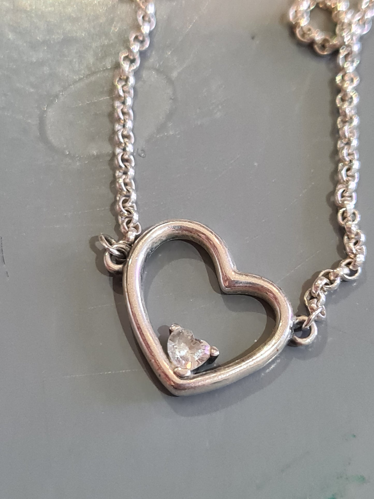 Genuine Pandora Heart Necklace with Small Clear Stone