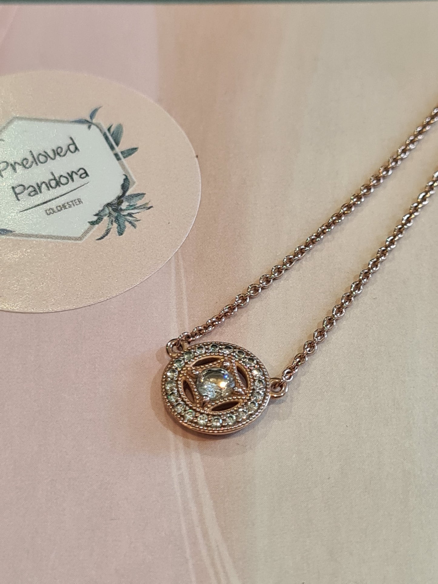Genuine Pandora Rose Gold Vintage Circle Collier Necklace 45cm Drop