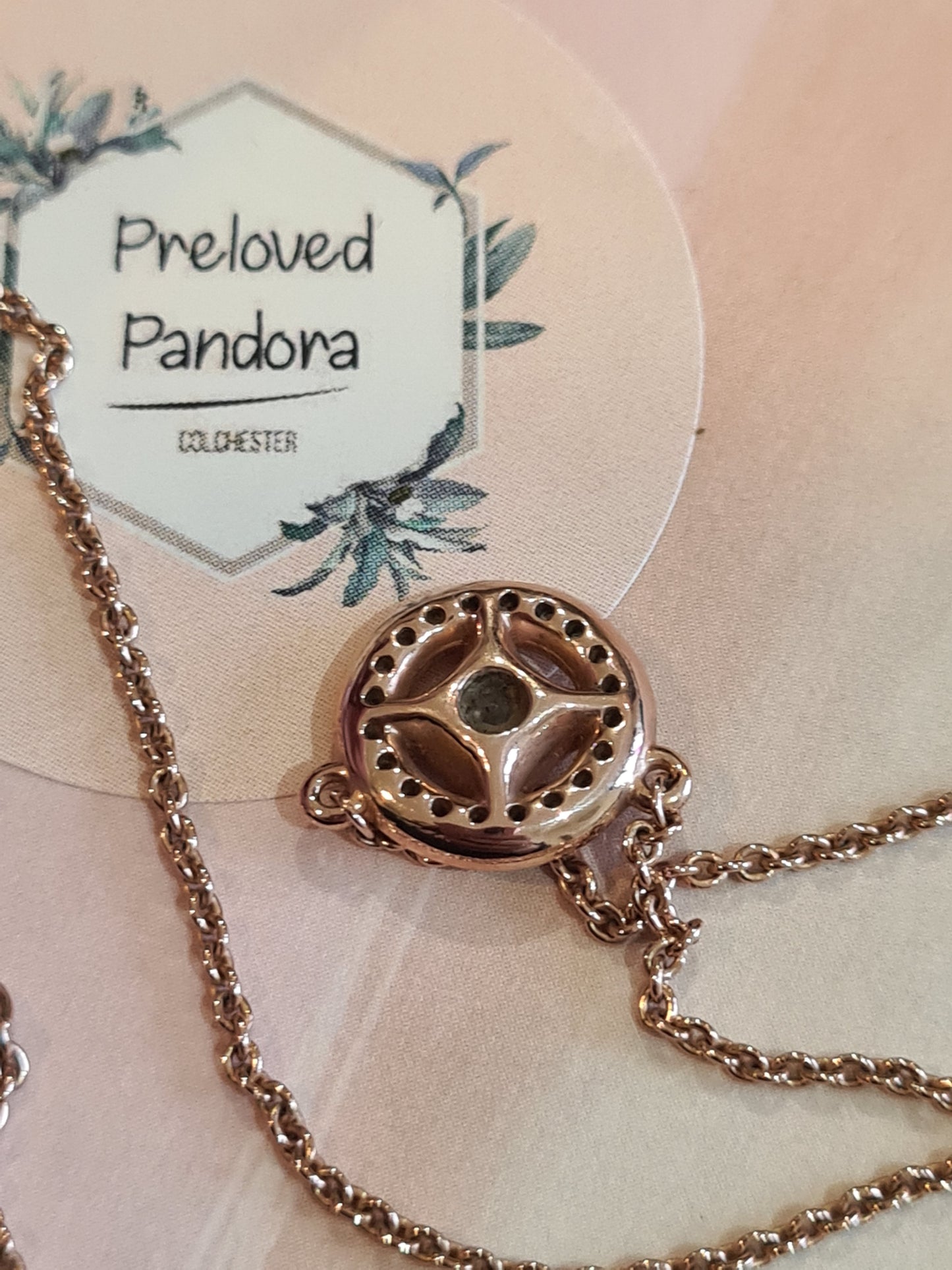 Genuine Pandora Rose Gold Vintage Circle Collier Necklace 45cm Drop