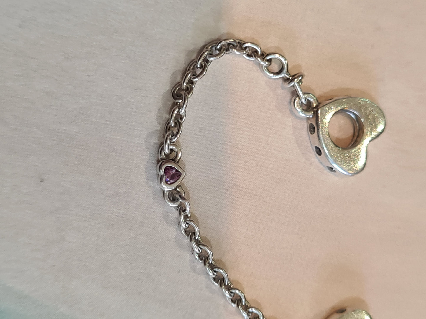 Genuine Pandora Heart Safety Chain With Red and Pink Stones