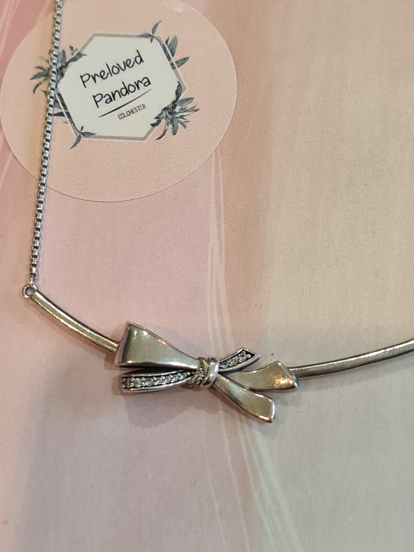 Genuine Pandora Bow Necklace Pave Beautiful Necklace
