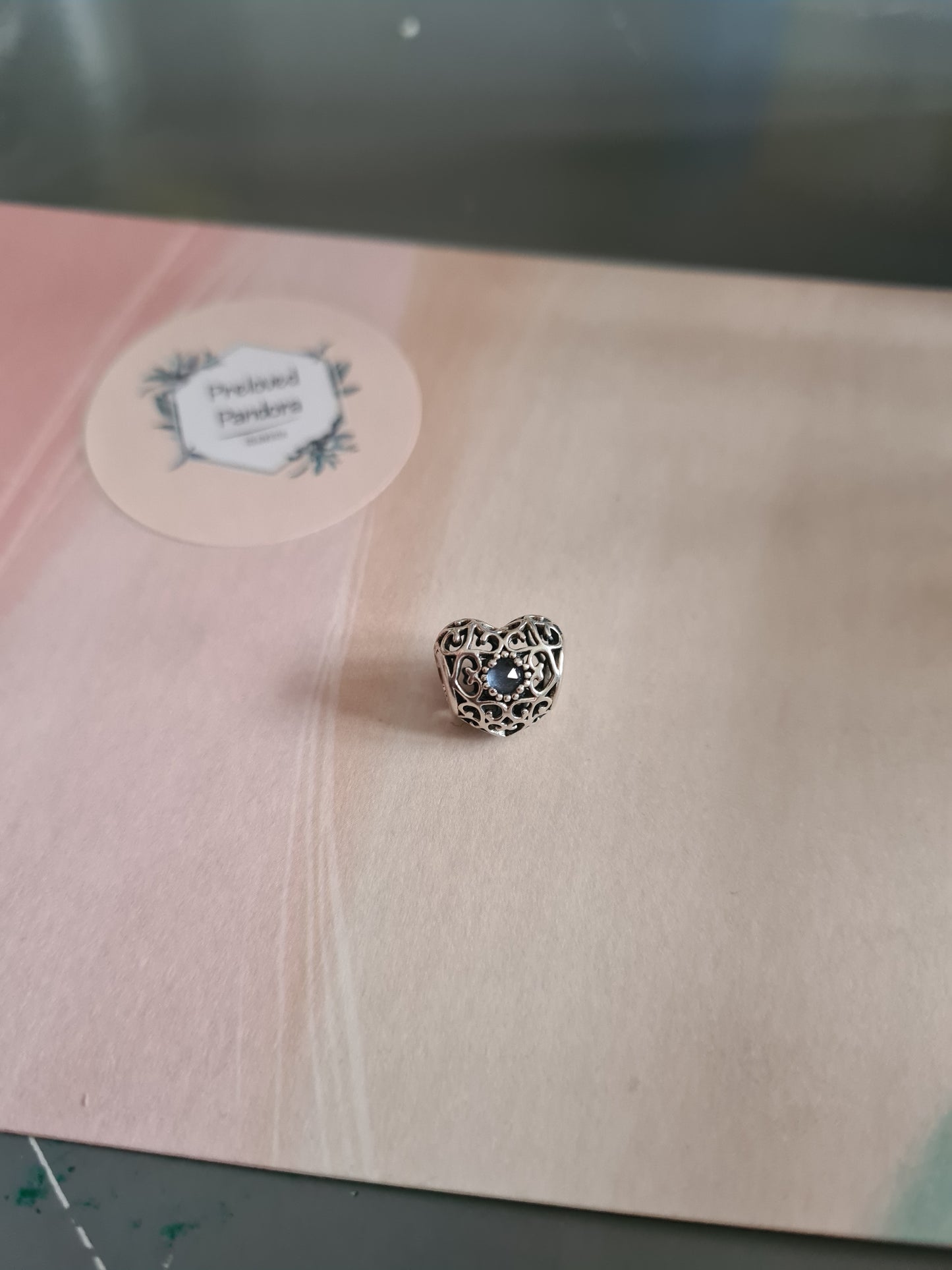 Genuine Pandora Birthstone Heart in Light Sea Blue
