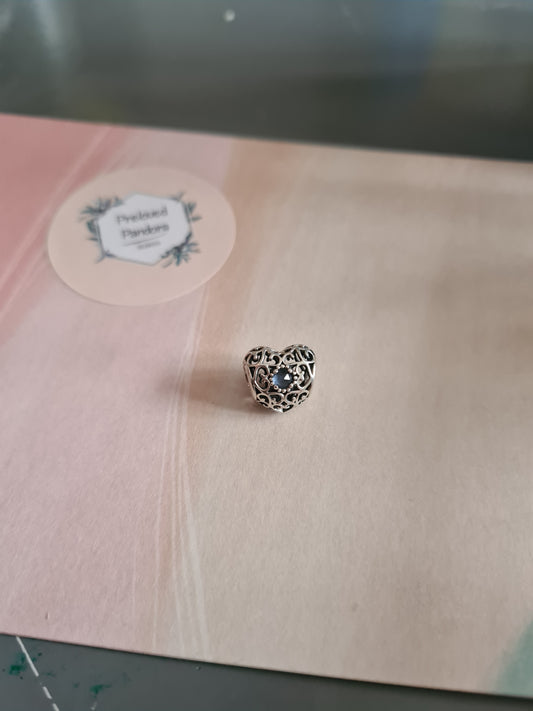 Genuine Pandora Birthstone Heart in Light Sea Blue