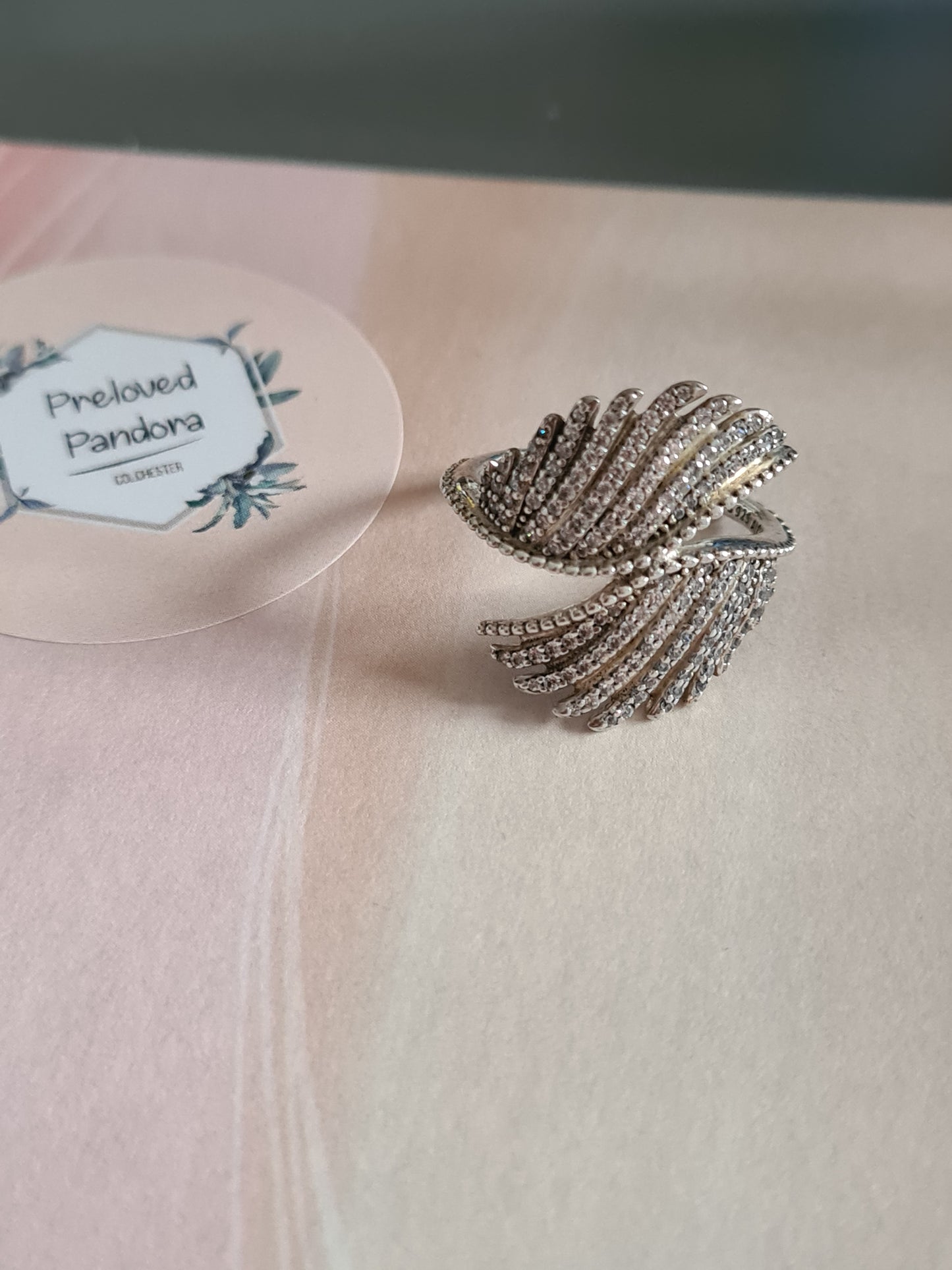 Genuine Pandora Angel Wing Pave Feather Ring Size 54