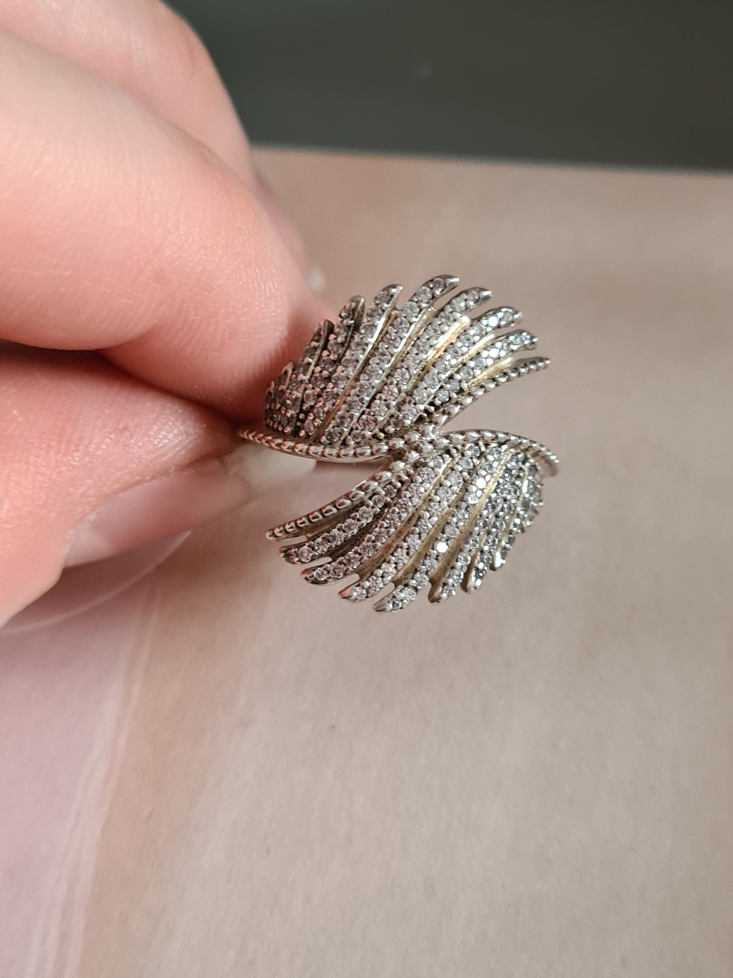 Genuine Pandora Angel Wing Pave Feather Ring Size 54
