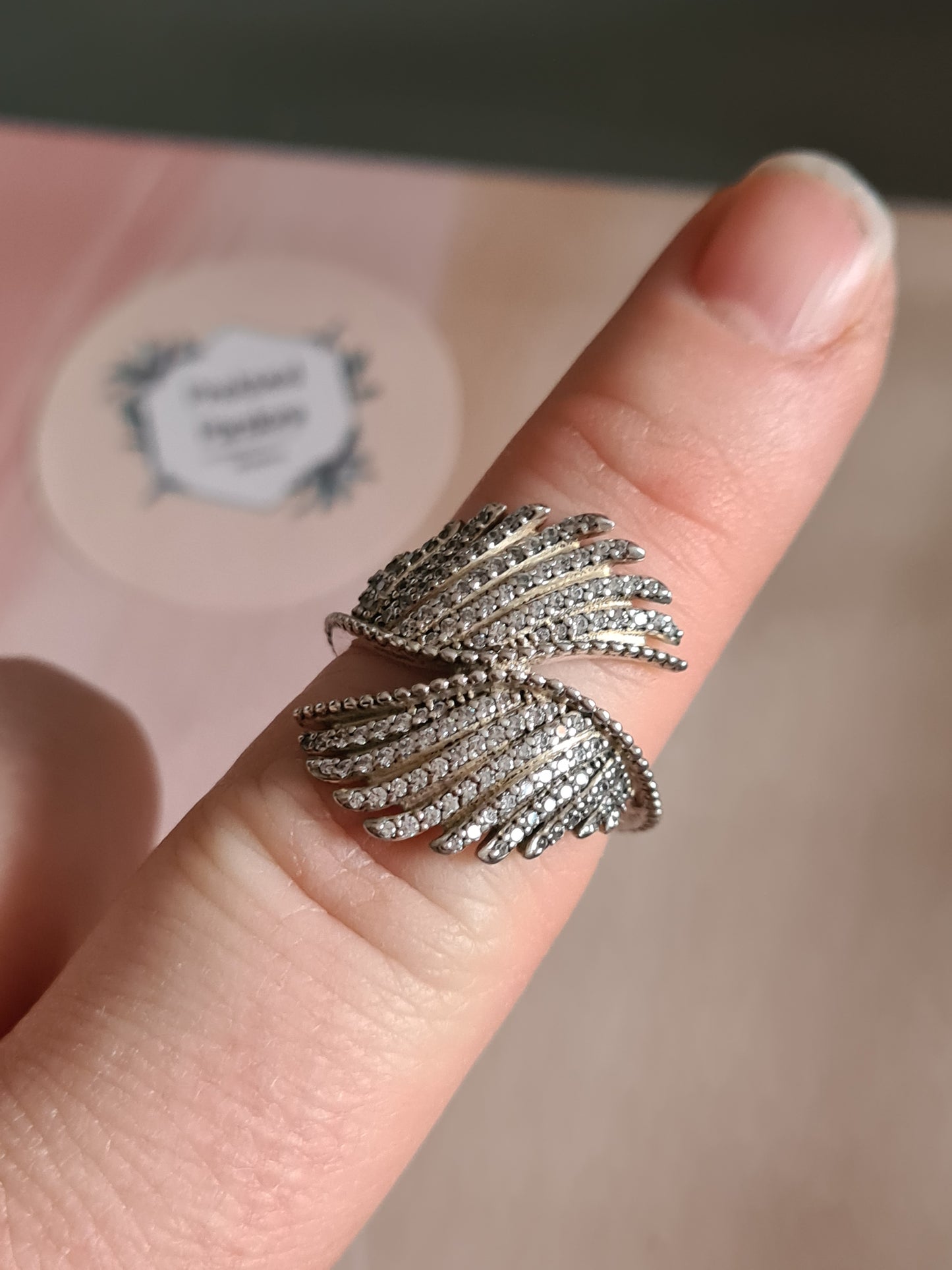 Genuine Pandora Angel Wing Pave Feather Ring Size 54