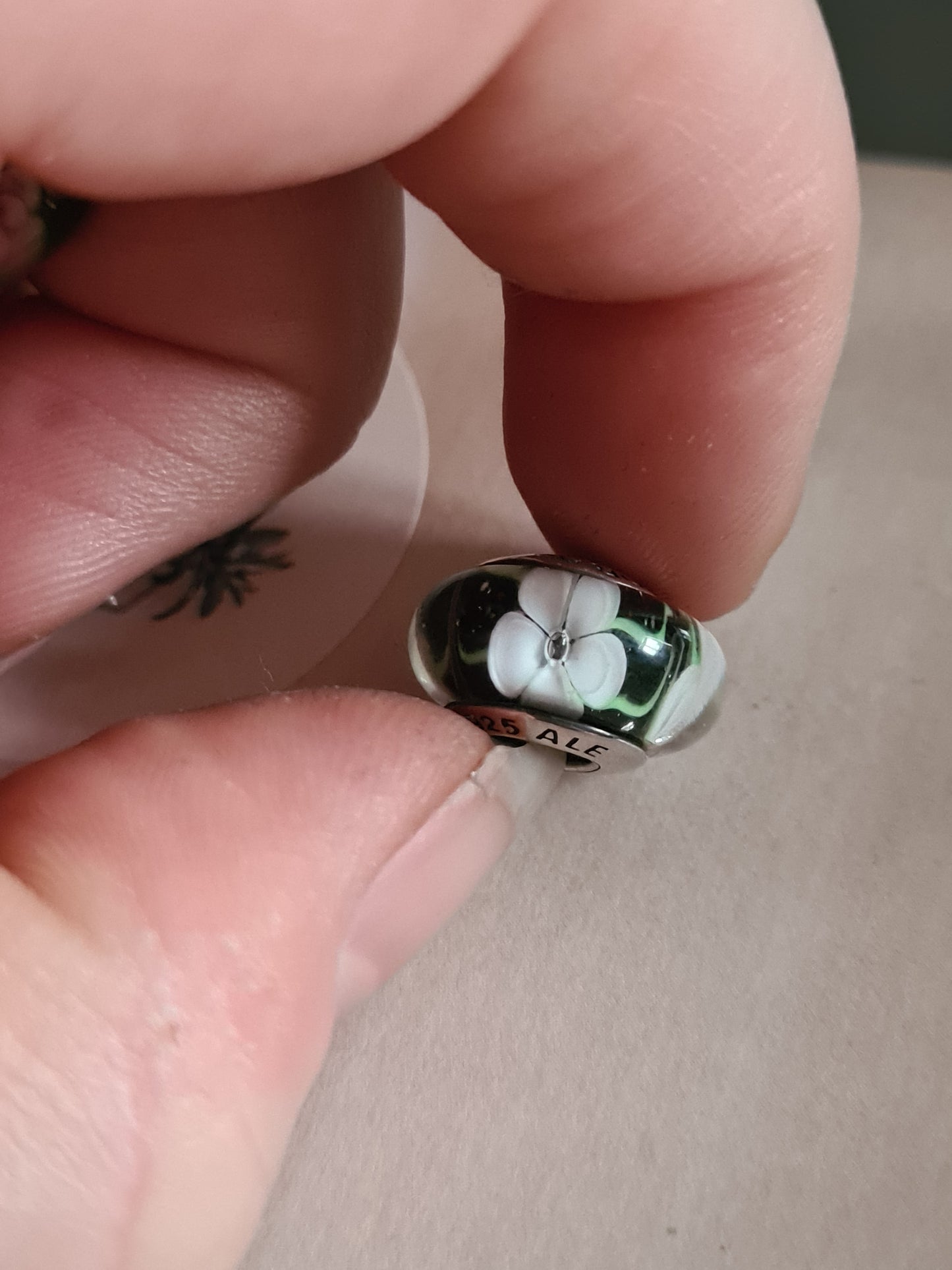 Green and White Beautiful Flower Murano Glass Charm