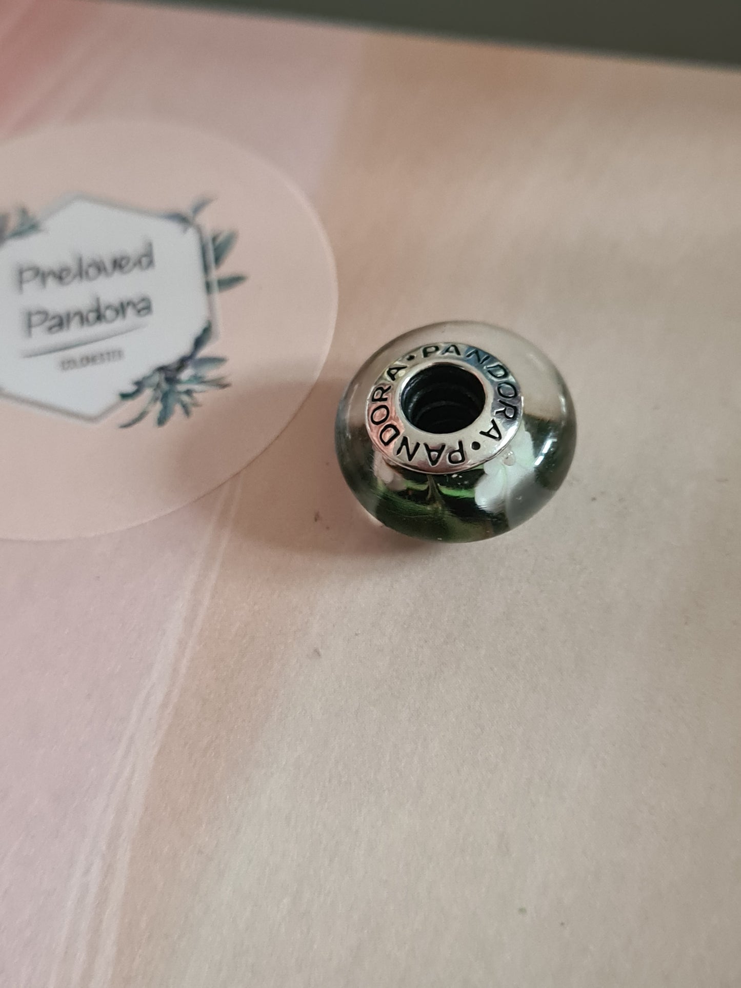 Green and White Beautiful Flower Murano Glass Charm
