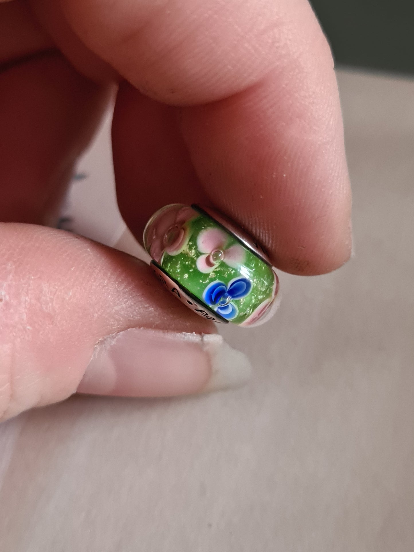 Beautiful Flower Pink and Blue Murano Glass Charm