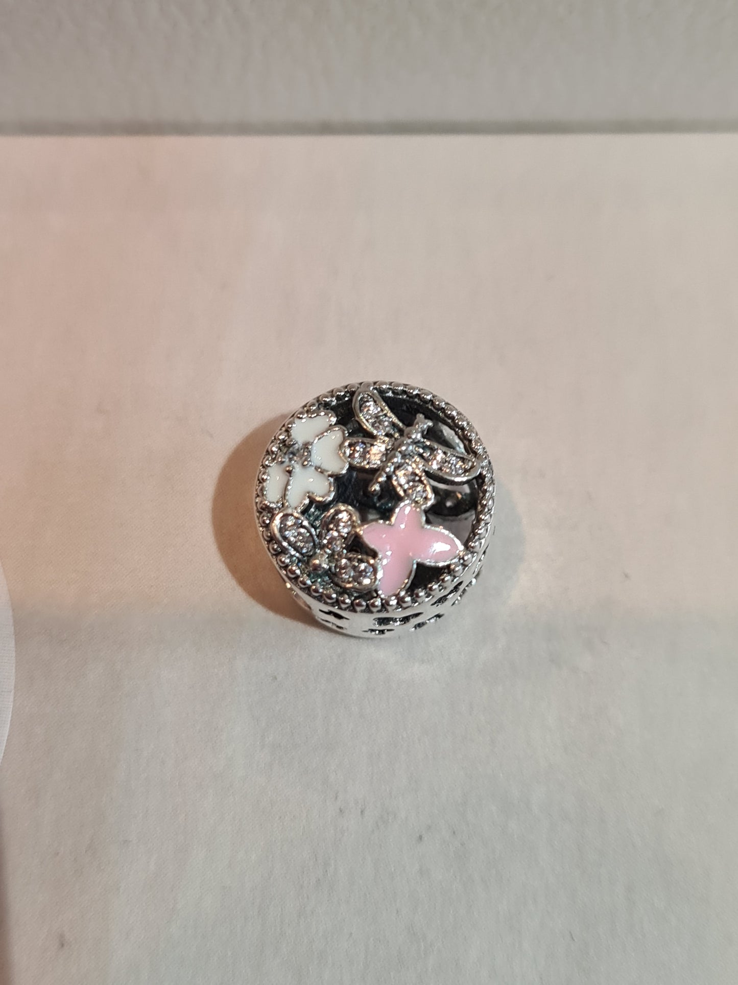 Genuine Pandora Enamel Pave Butterfly Flower Openwork Charm