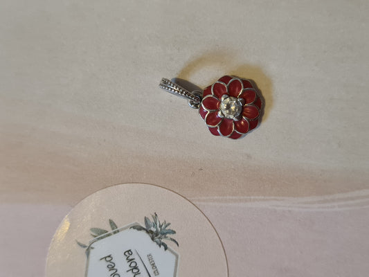 Genuine Pandora Red Enamel Flower Pendant