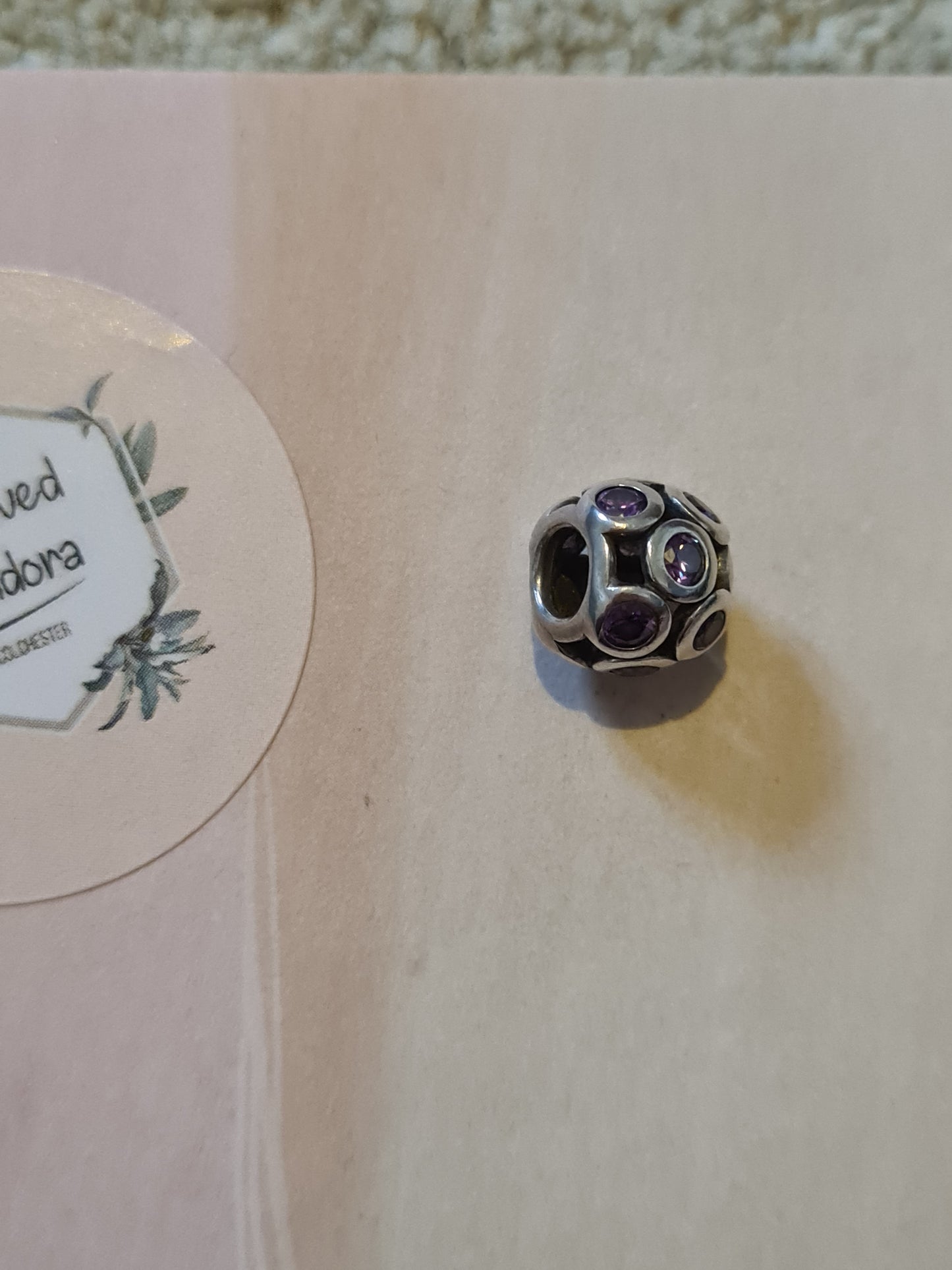 Genuine Pandora Purple Stone Openwork Charm Pave