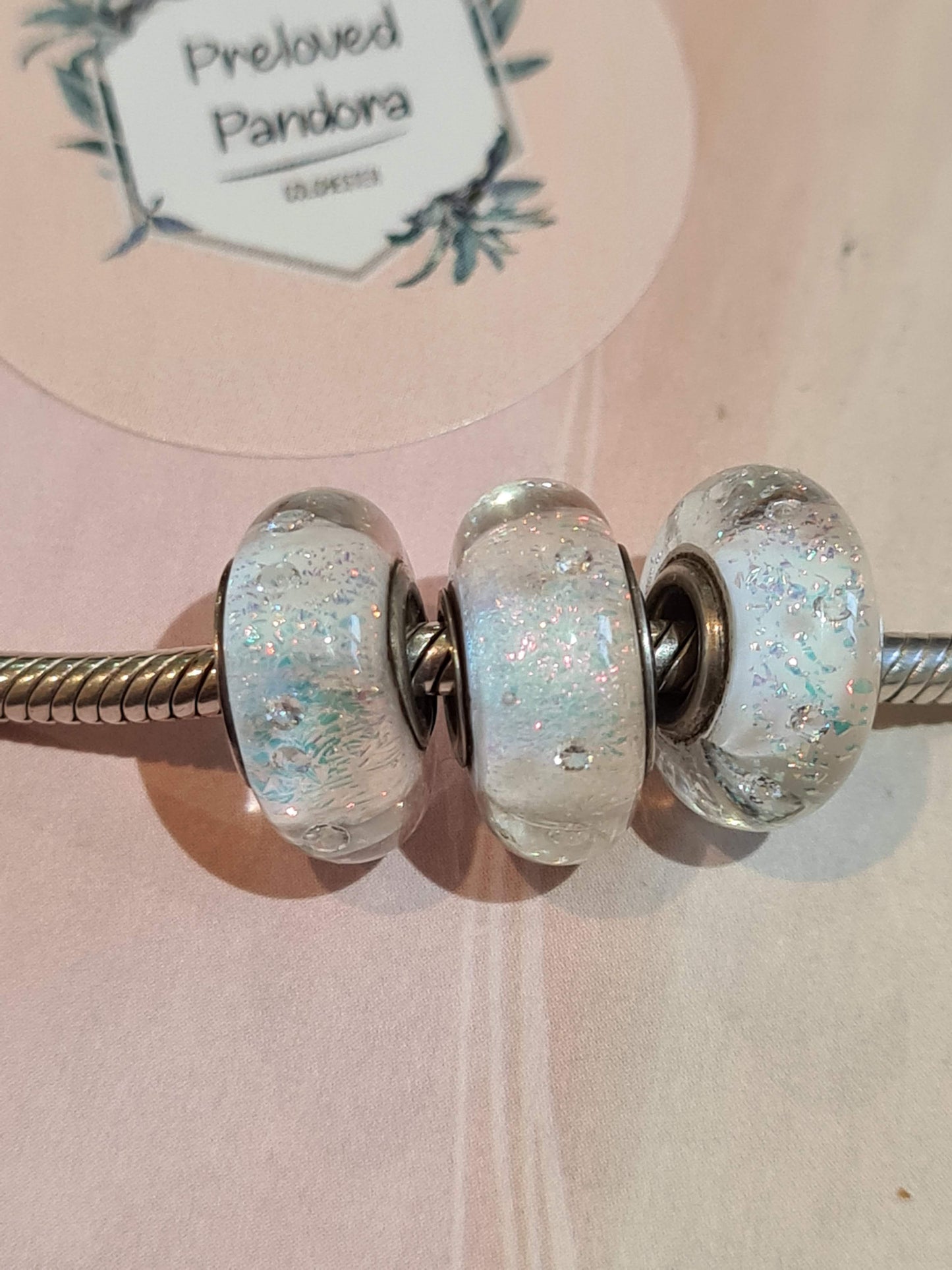 Genuine Chamilia White Iridescent Glass Murano Sparkle Dots Charm