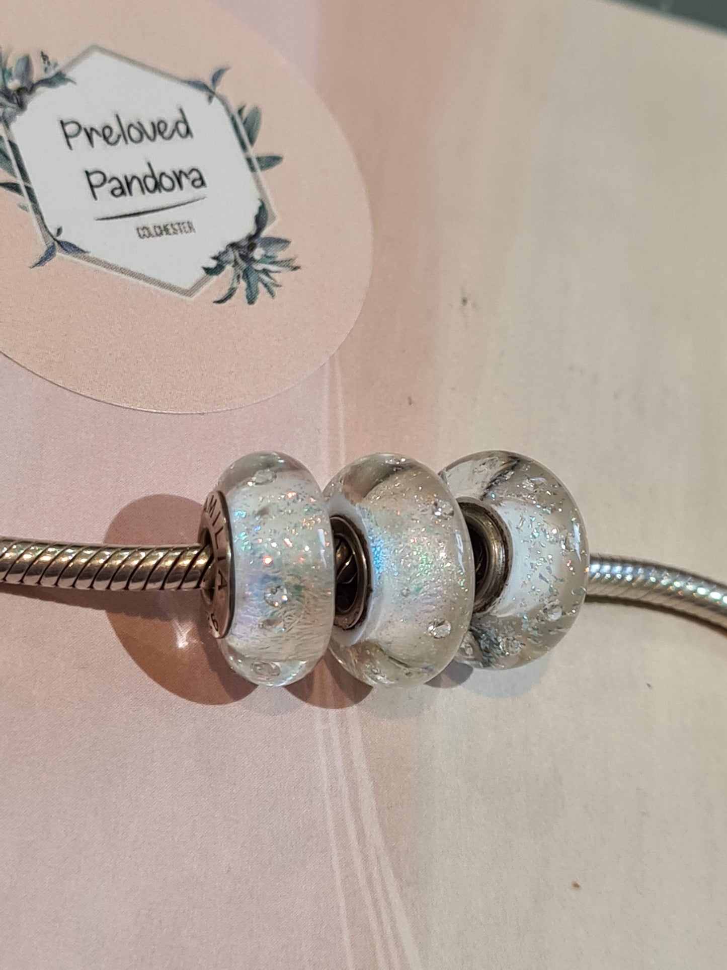 Genuine Chamilia White Iridescent Glass Murano Sparkle Dots Charm