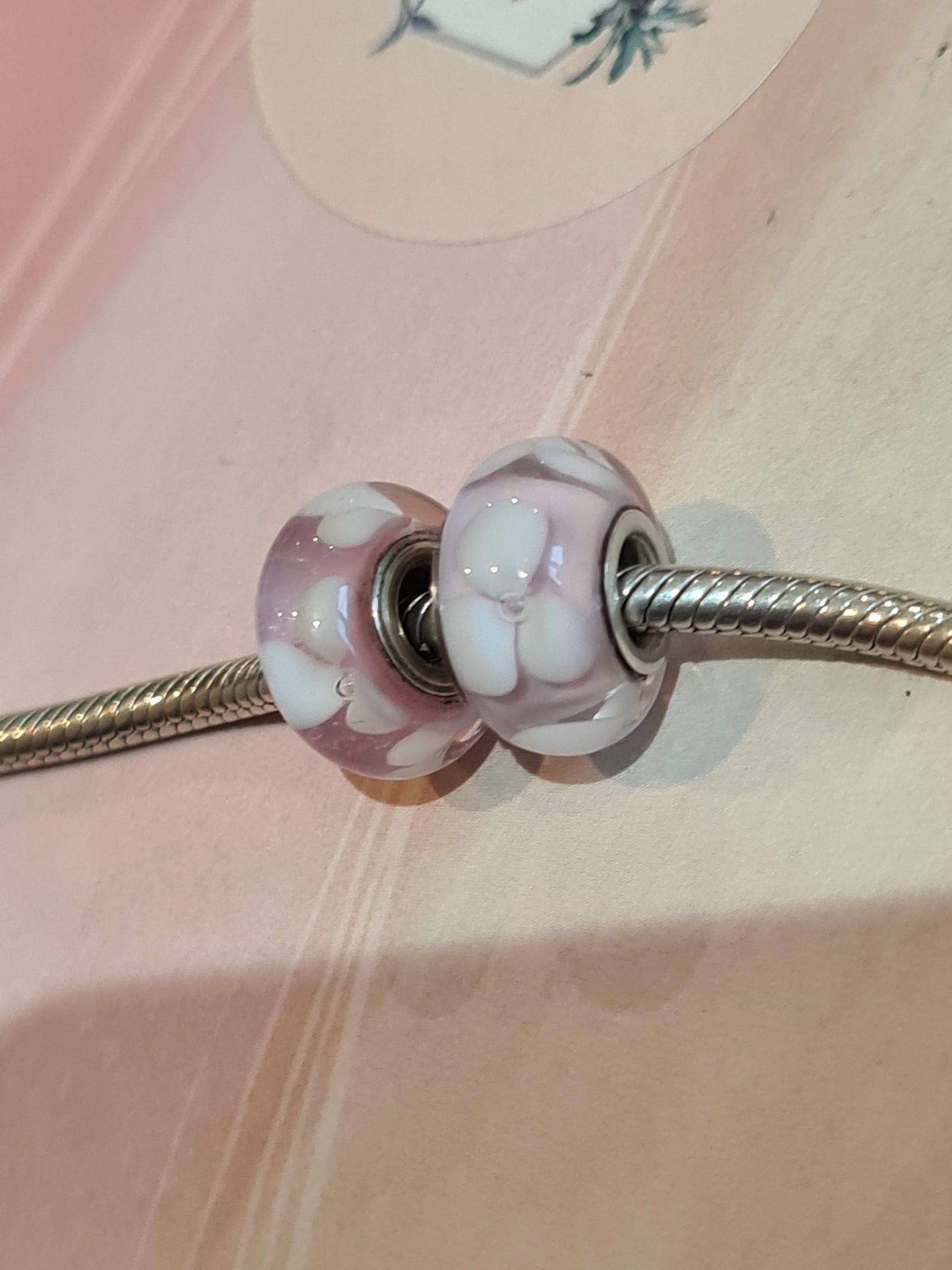 Genuine Chamilia Pink Glass Murano With Flowers Charm
