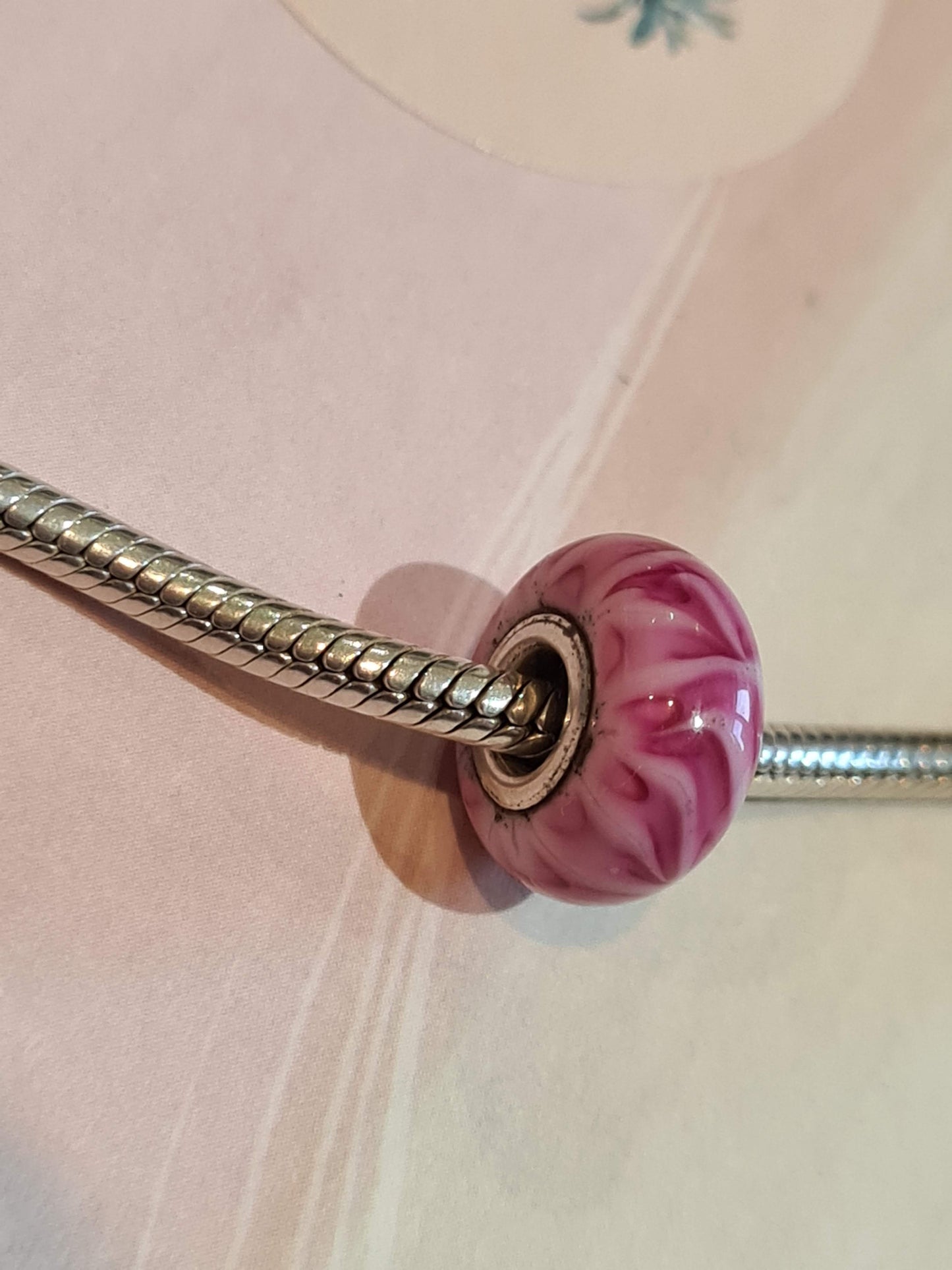 Genuine Chamilia Dark Pink Glass Murano With Light Pink Swirl Charm