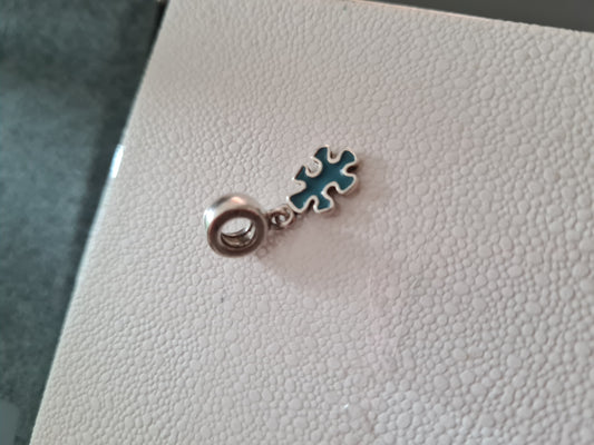 Genuine Pandora Blue Enamel Jigsaw Puzzle Piece Dangle Charm RARE HTF
