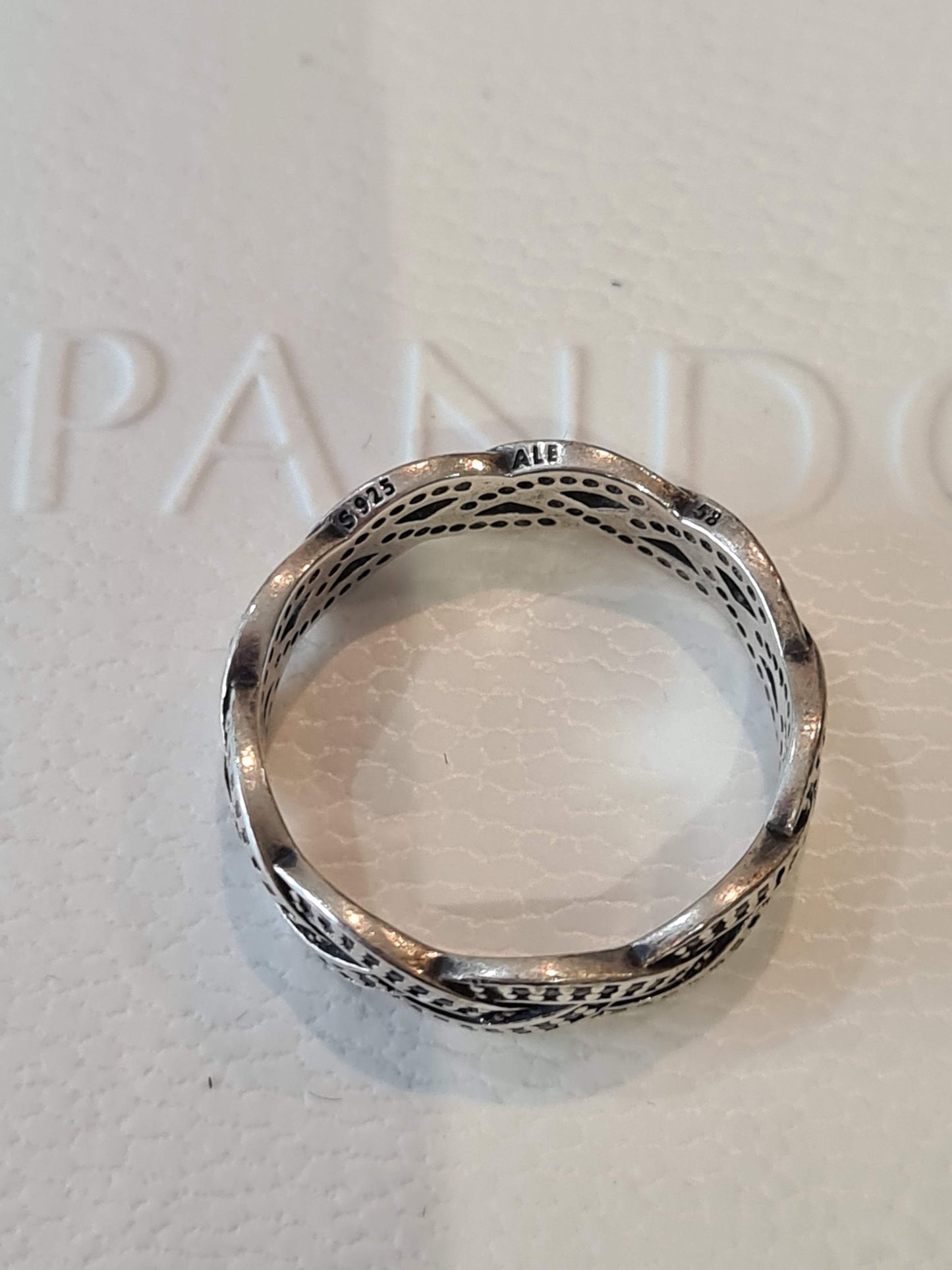 Genuine Pandora Chunky Plait Knot Weave Pave Ring Sz 56