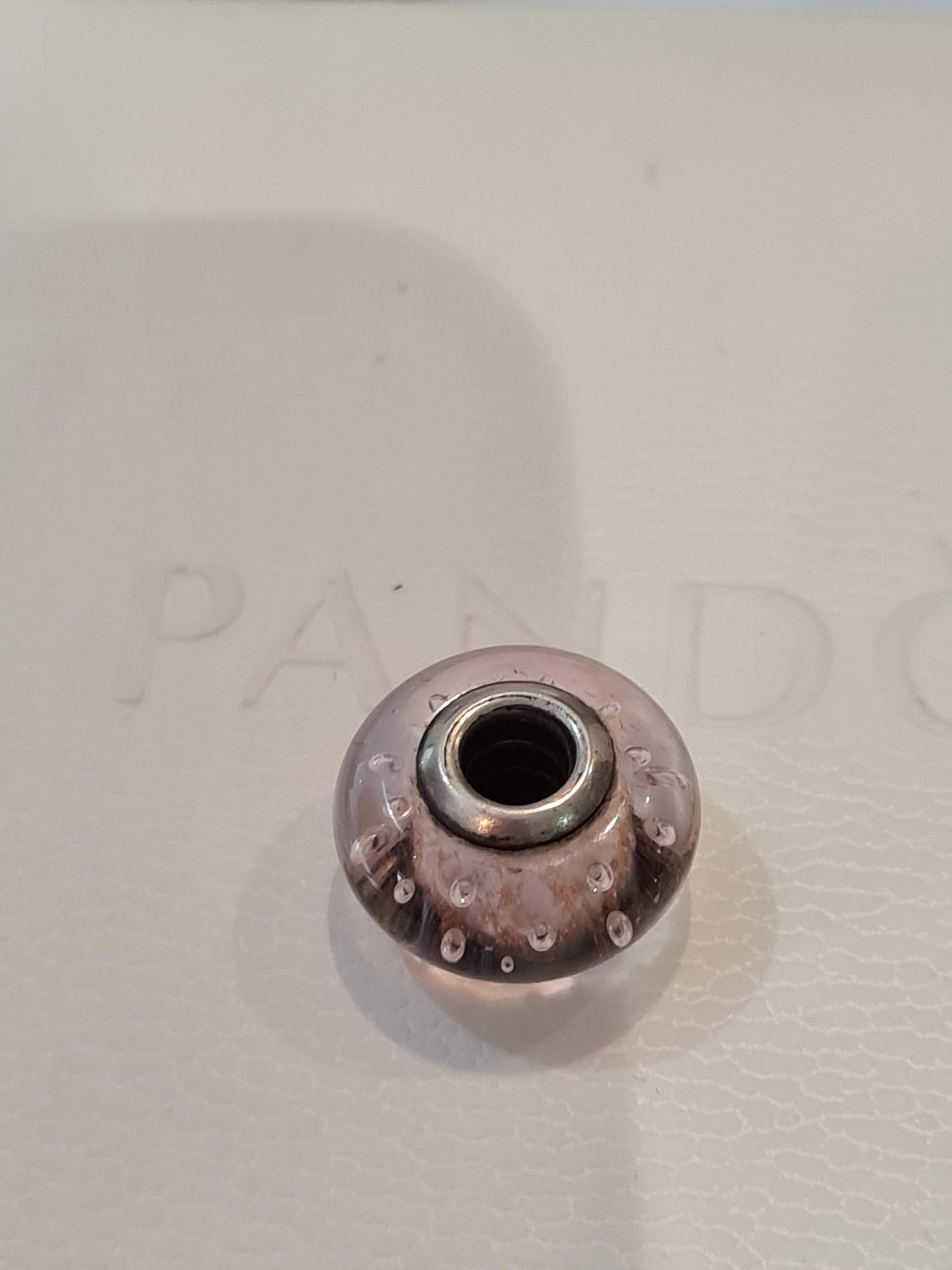 Genuine Pandora White Sparkle With Gold Glitter Shimmer Murano Glass Charm