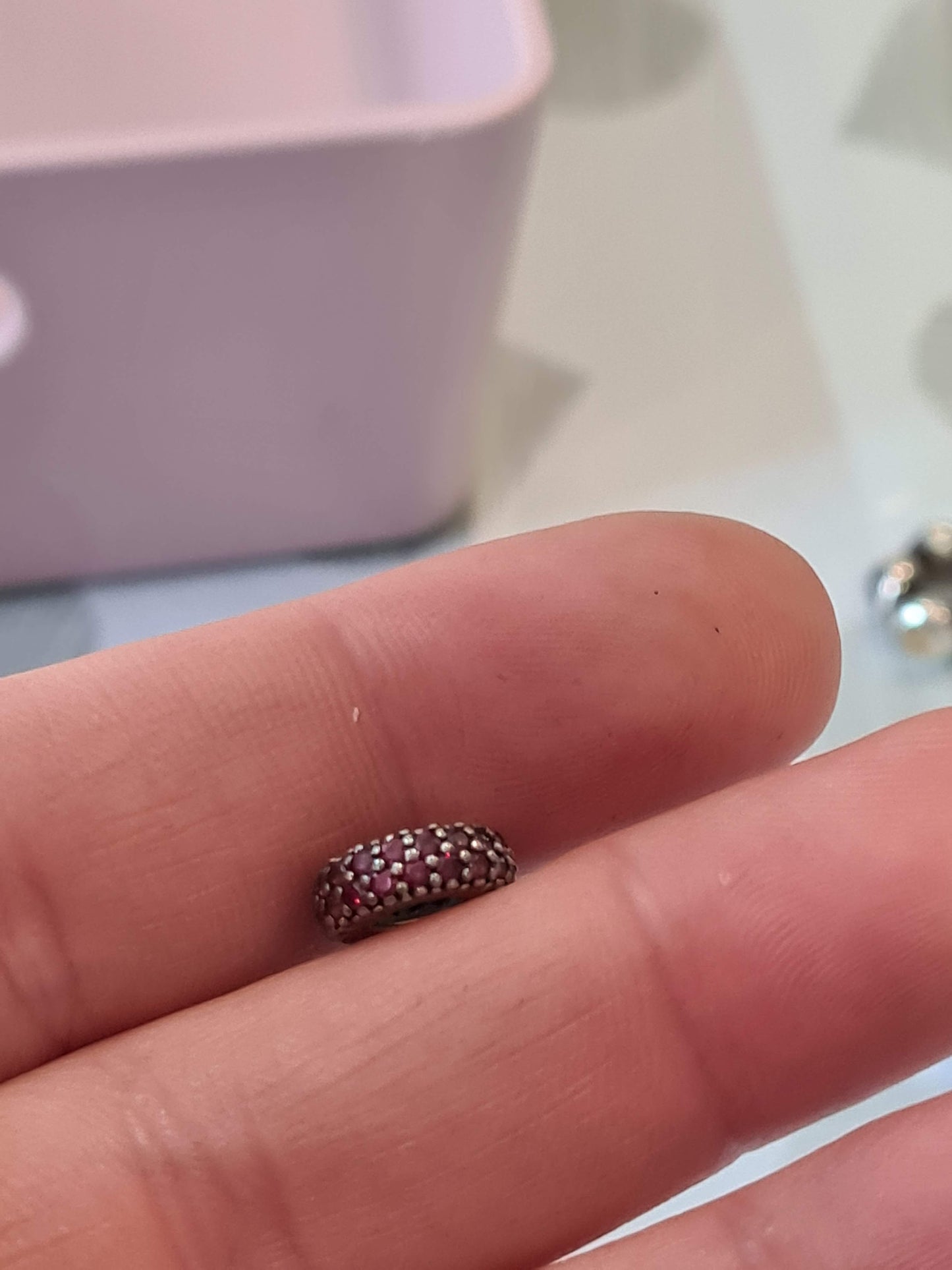 Genuine Pandora Deep Cerise Pink/ Red Pave Spacer Charm