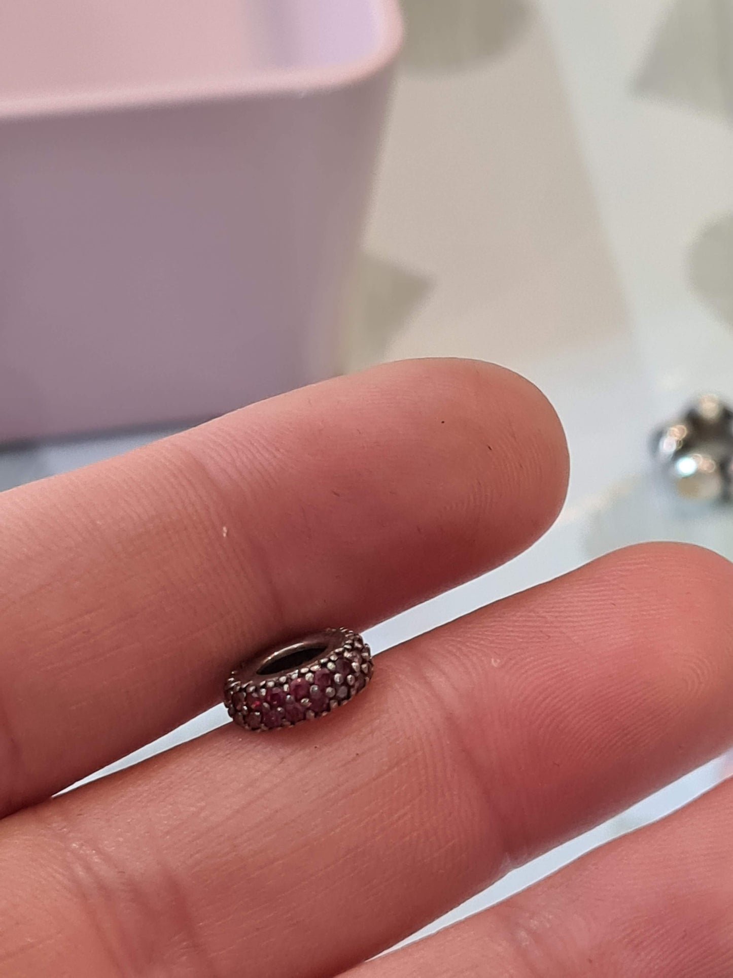 Genuine Pandora Deep Cerise Pink/ Red Pave Spacer Charm