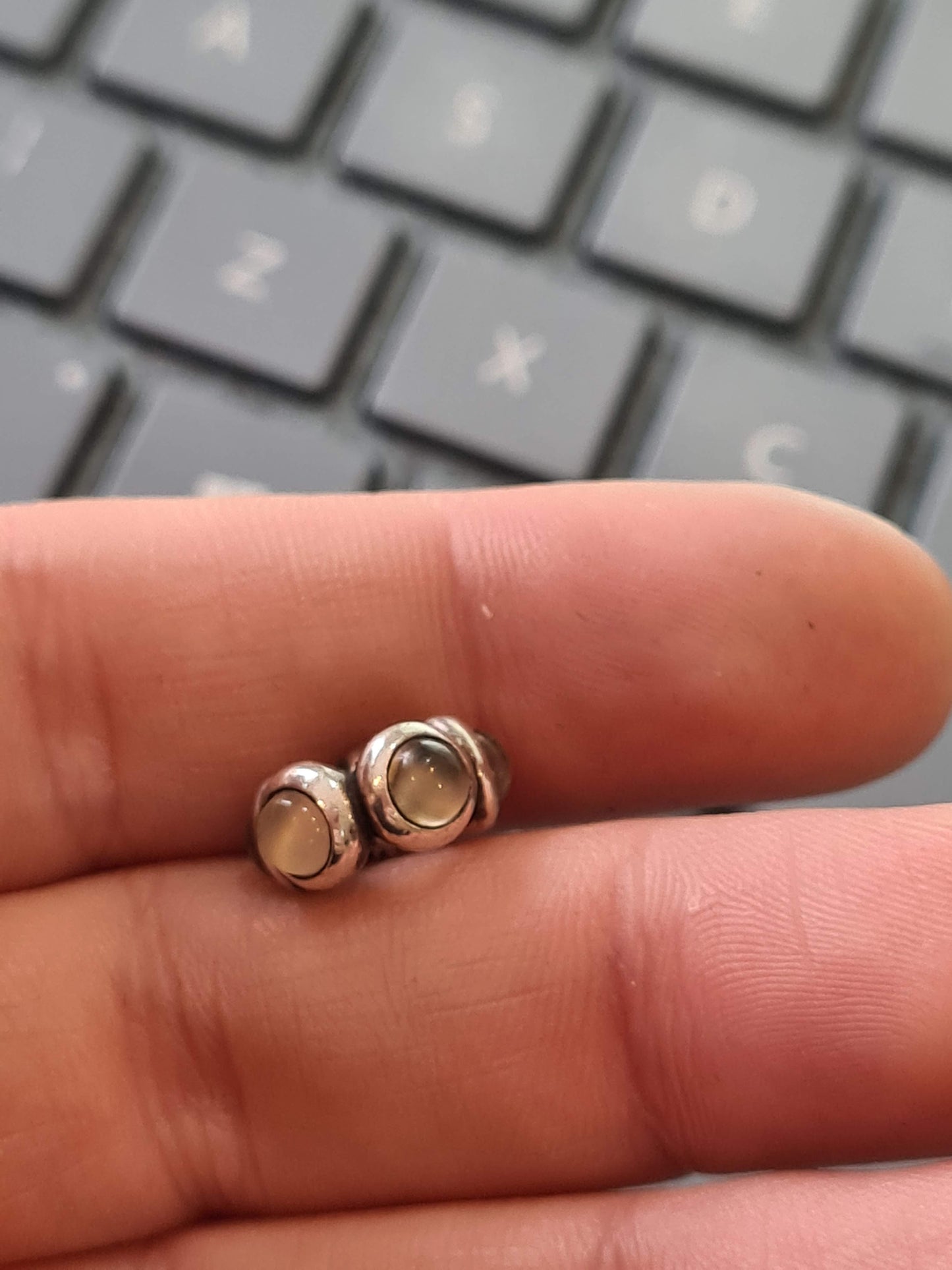 Genuine Pandora Pale Grey/ Clear Moonstone Spacer Goodbye Kiss Cabochon