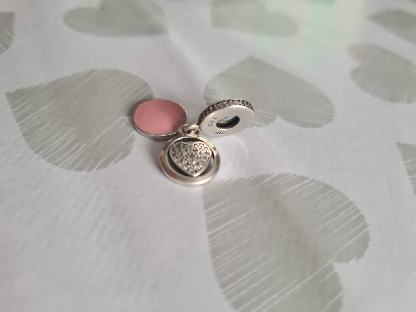 Genuine Pandora Pink Pave Heart Clear Stone Enamel Dangle