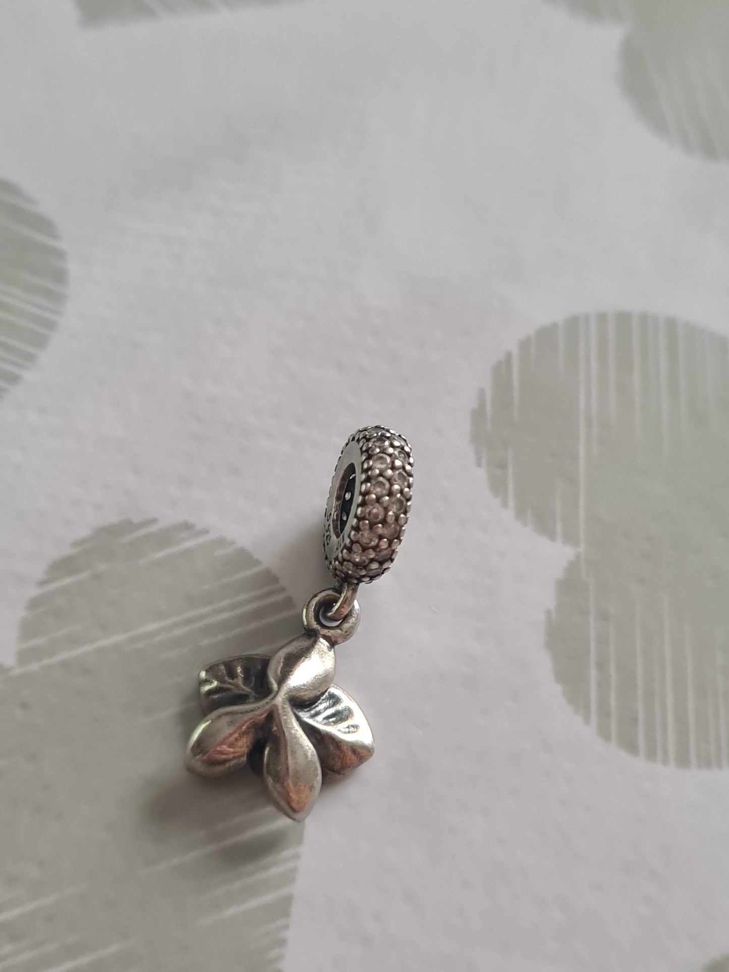 Genuine Pandora Pave White Orchid Dangle Flower Charm