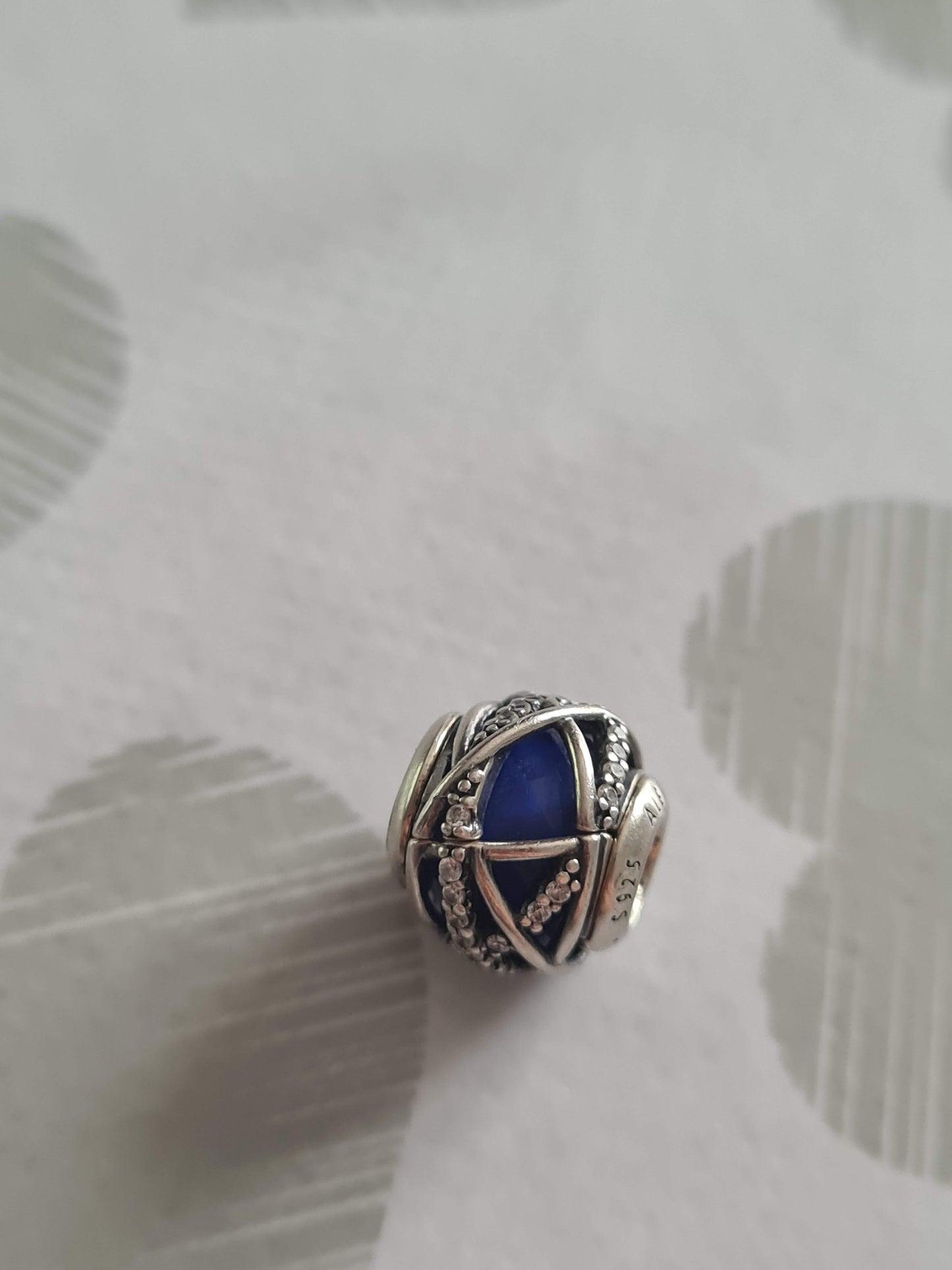 Genuine Pandora Galaxy Line Pave With Navy Blue Murano Glass Inside Openwork Charm