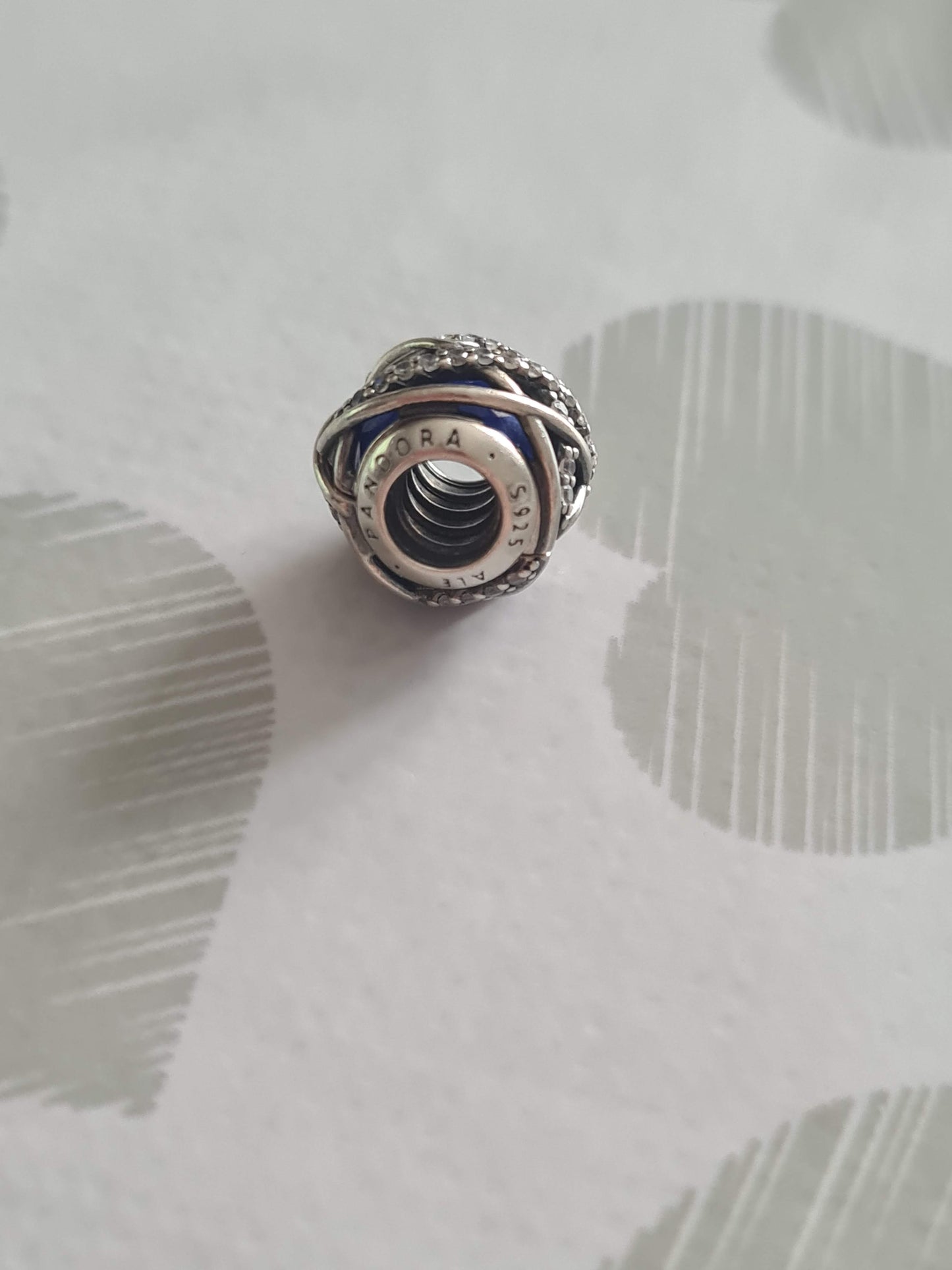 Genuine Pandora Galaxy Line Pave With Navy Blue Murano Glass Inside Openwork Charm