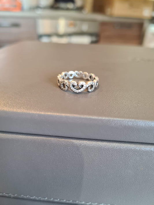 Genuine Pandora Beaded Heart Swirl Pave Openwork Ring 50