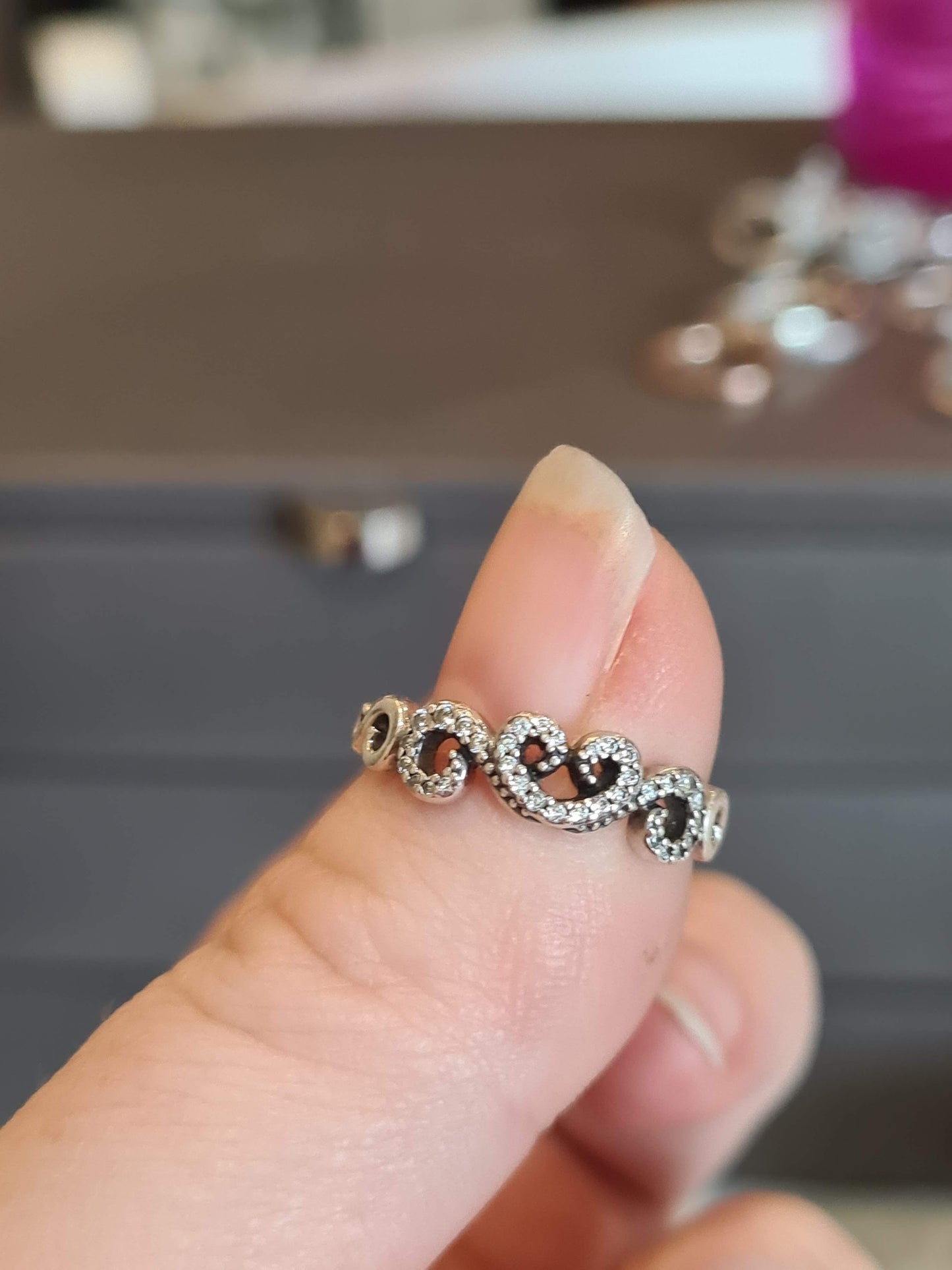 Genuine Pandora Beaded Heart Swirl Pave Openwork Ring 50