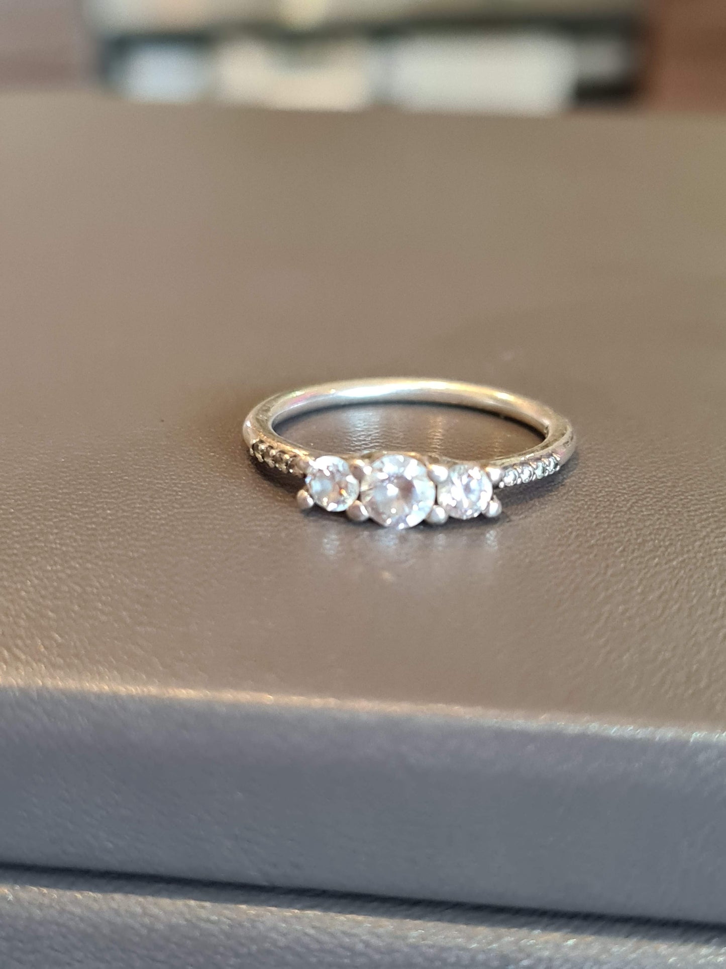 Genuine Pandora Silver Three Stone Ring in Size 58