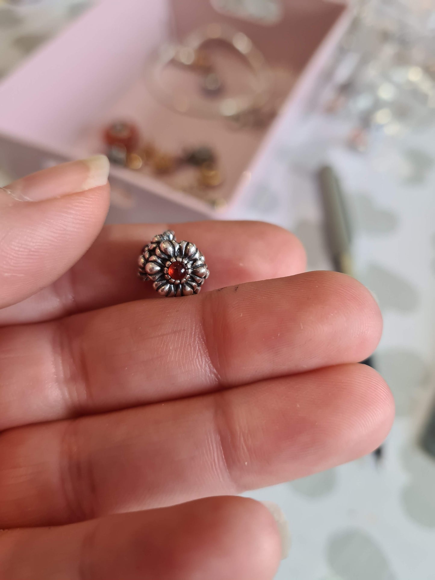 Genuine Pandora Red Garnet/ Ruby Birthday Bloom Charm