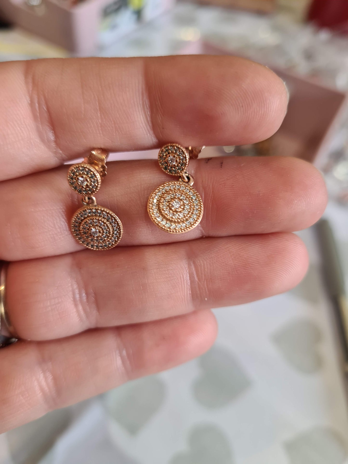 Genuine Pandora Rose Gold Pave Elegance Dangle Earrings Beautiful