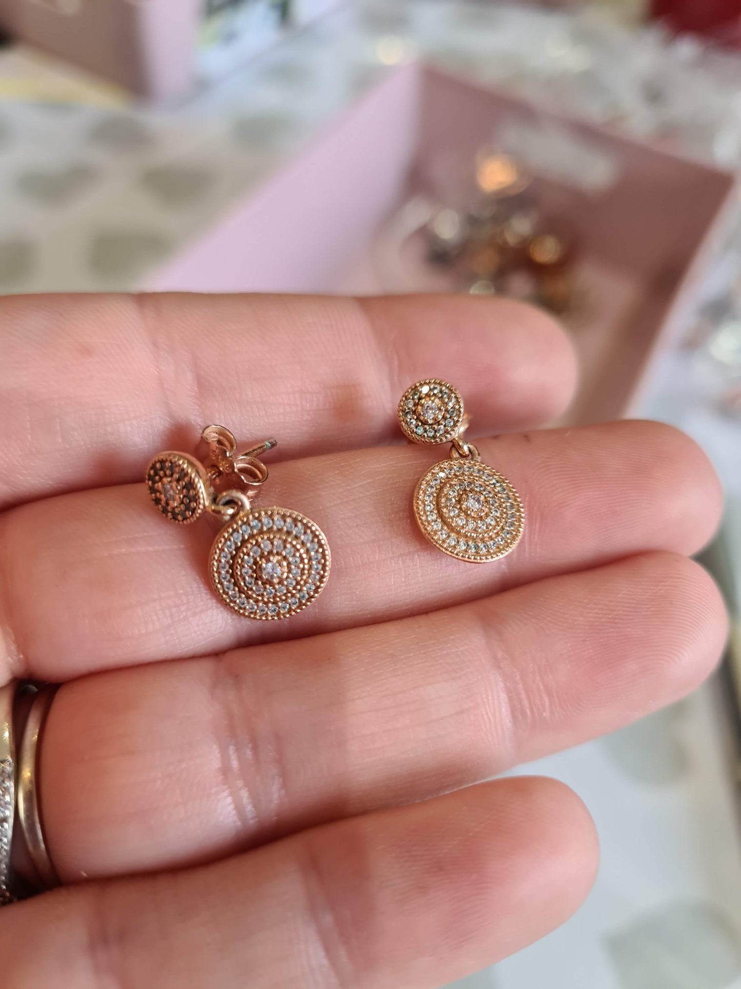 Genuine Pandora Rose Gold Pave Elegance Dangle Earrings Beautiful