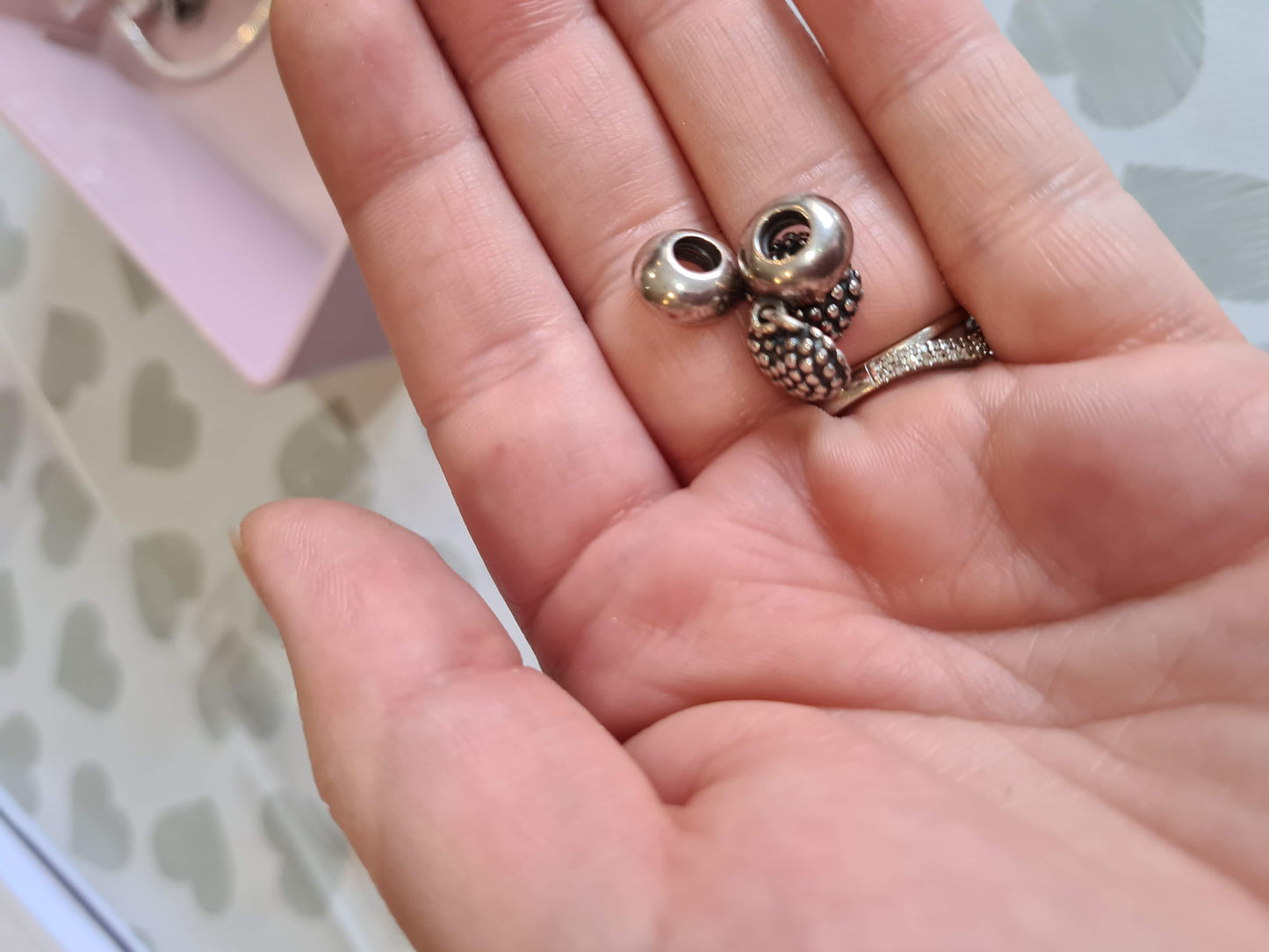 Genuine Pandora Red Retired Mother and Daughter Enamel Charms Two Halves of a Heart
