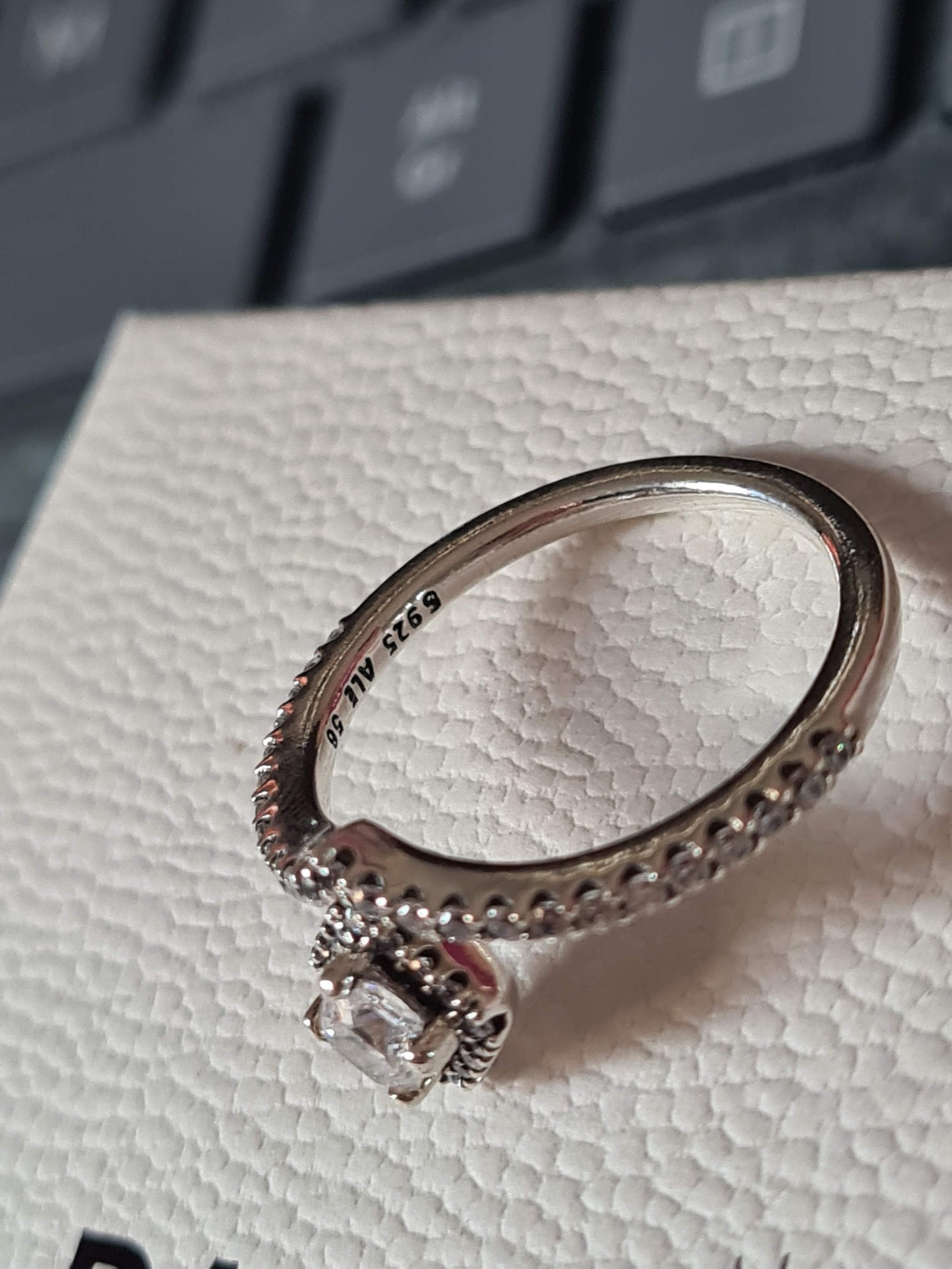 Genuine Pandora Pave Diamond Wishbone Ring Size 56