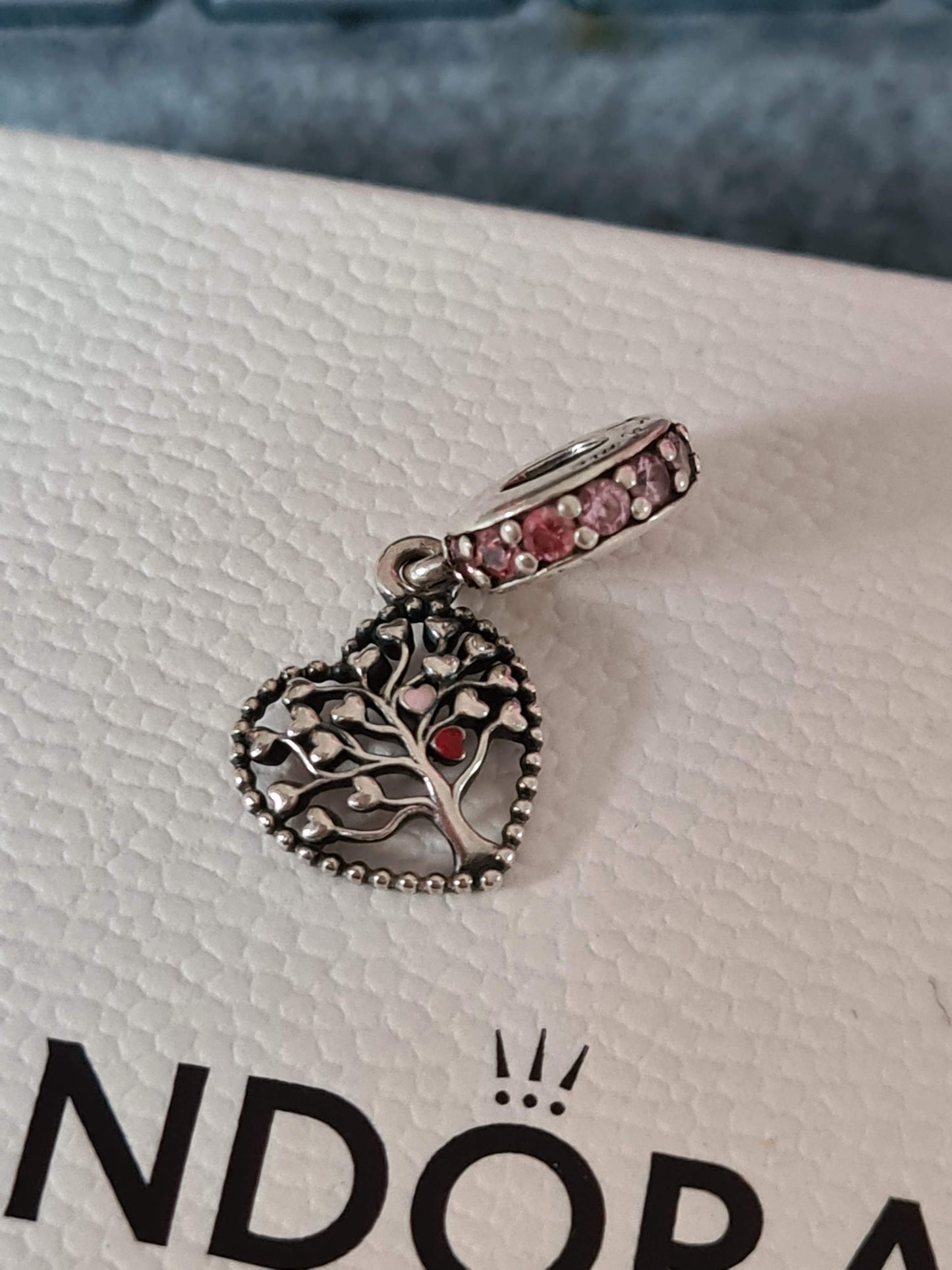 Genuine Pandora Pink Enamel Family Tree Dangle With CZ Dangle Charm (Choice of Rose Gold)