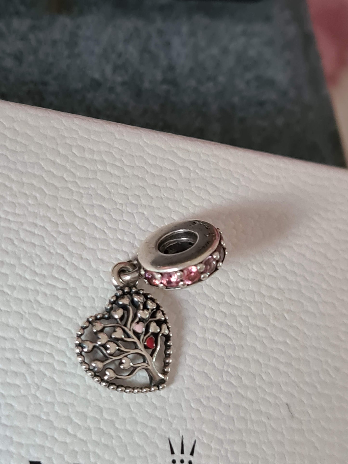 Genuine Pandora Pink Enamel Family Tree Dangle With CZ Dangle Charm (Choice of Rose Gold)