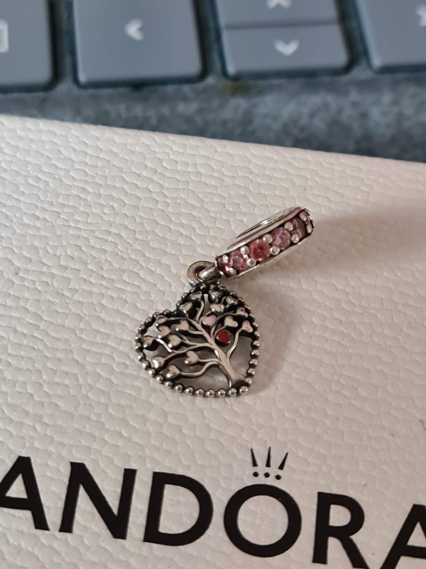 Genuine Pandora Pink Enamel Family Tree Dangle With CZ Dangle Charm (Choice of Rose Gold)