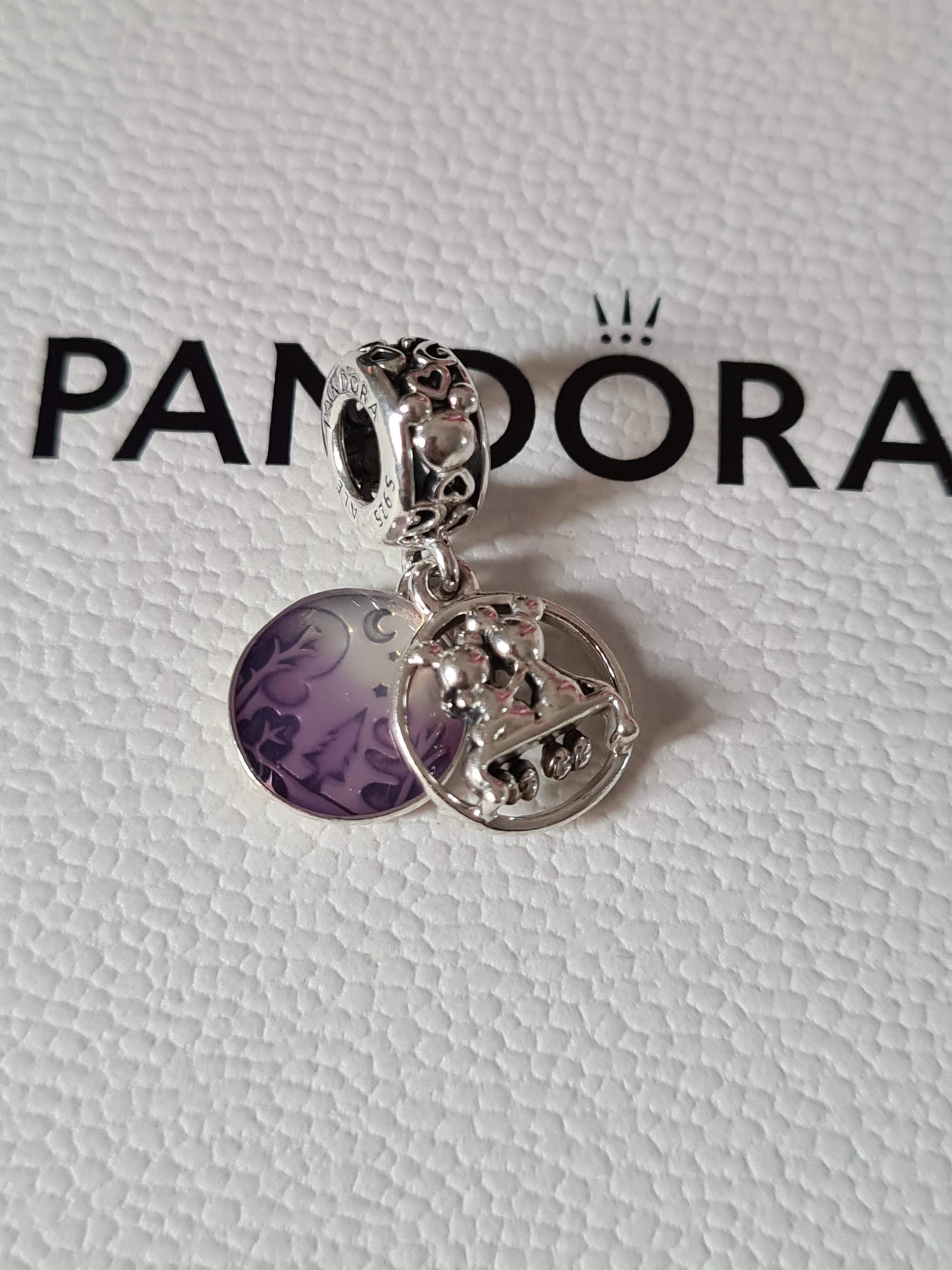 Genuine Pandora Disney Minnie and Mickey Mouse Enamel Purple Happily Ever After Dangle BEAUTIFUL Charm