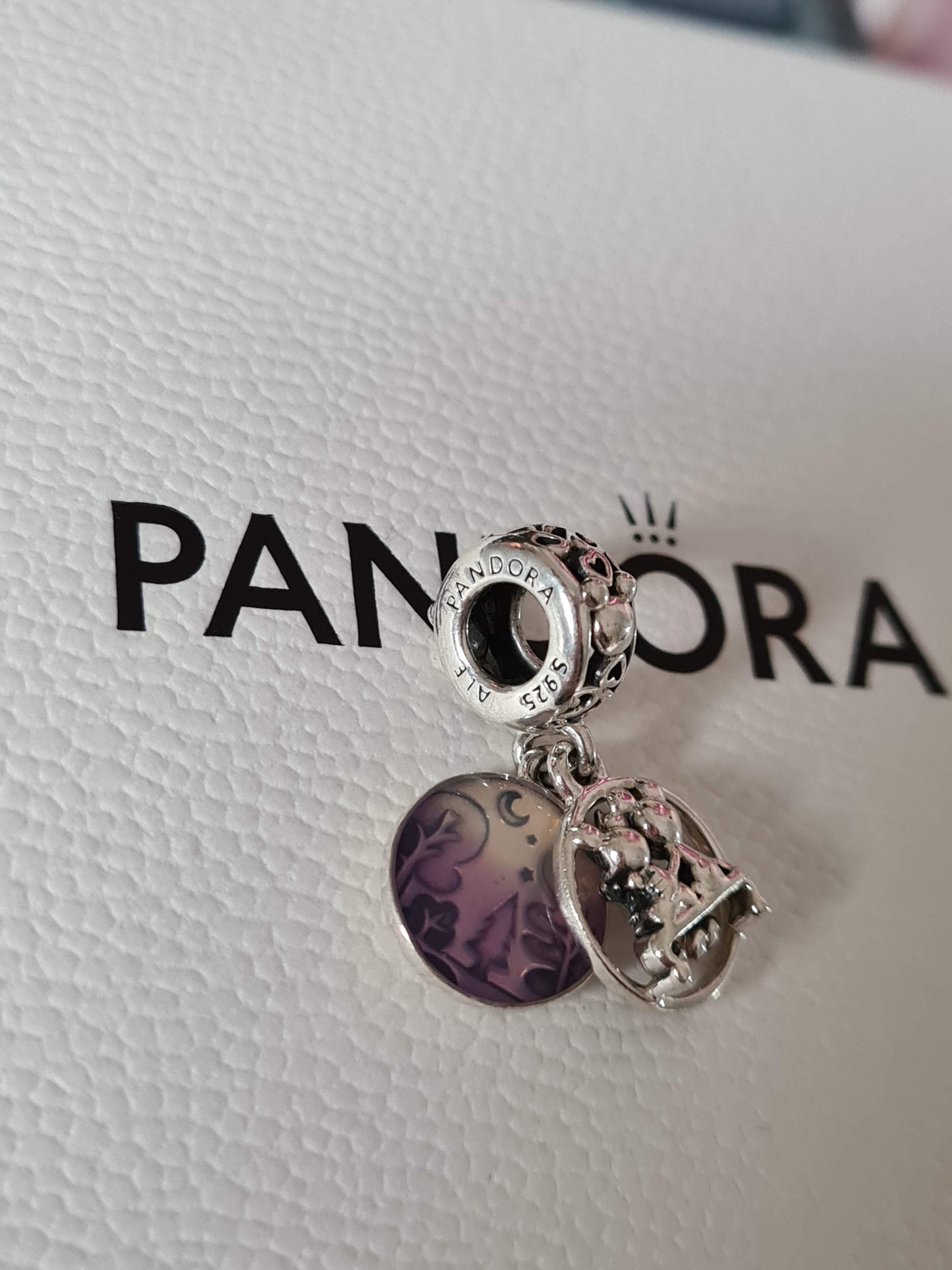Genuine Pandora Disney Minnie and Mickey Mouse Enamel Purple Happily Ever After Dangle BEAUTIFUL Charm
