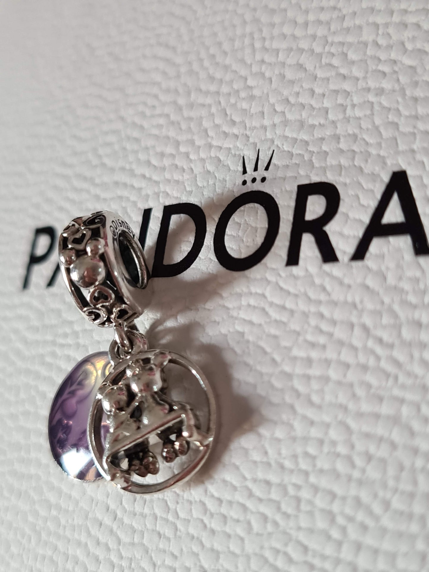 Genuine Pandora Disney Minnie and Mickey Mouse Enamel Purple Happily Ever After Dangle BEAUTIFUL Charm
