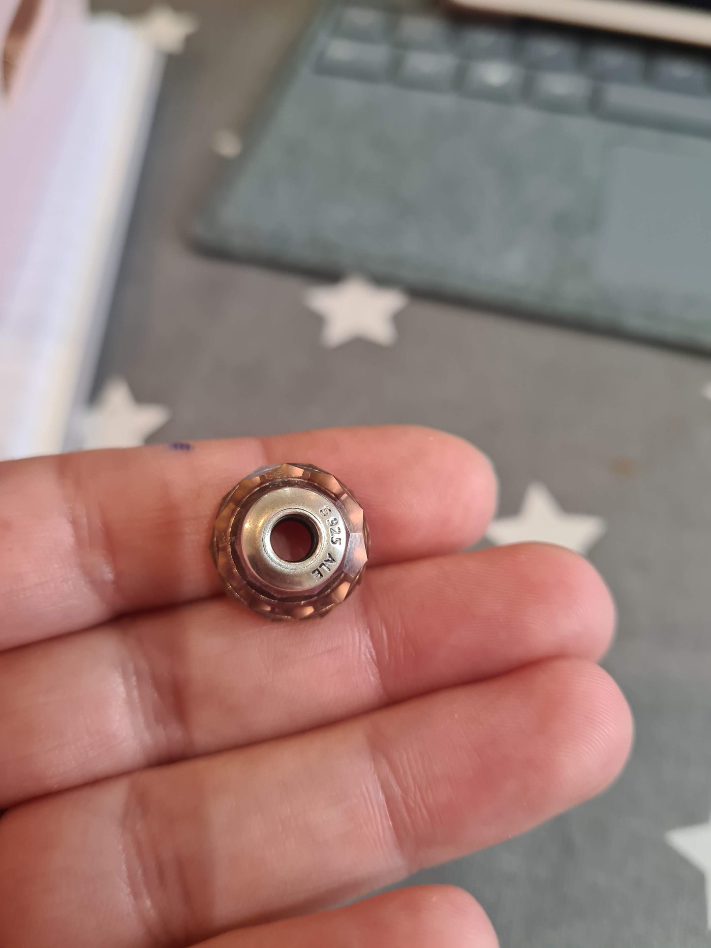 Genuine Pandora Golden Pinky Glass Faceted Murano Charm