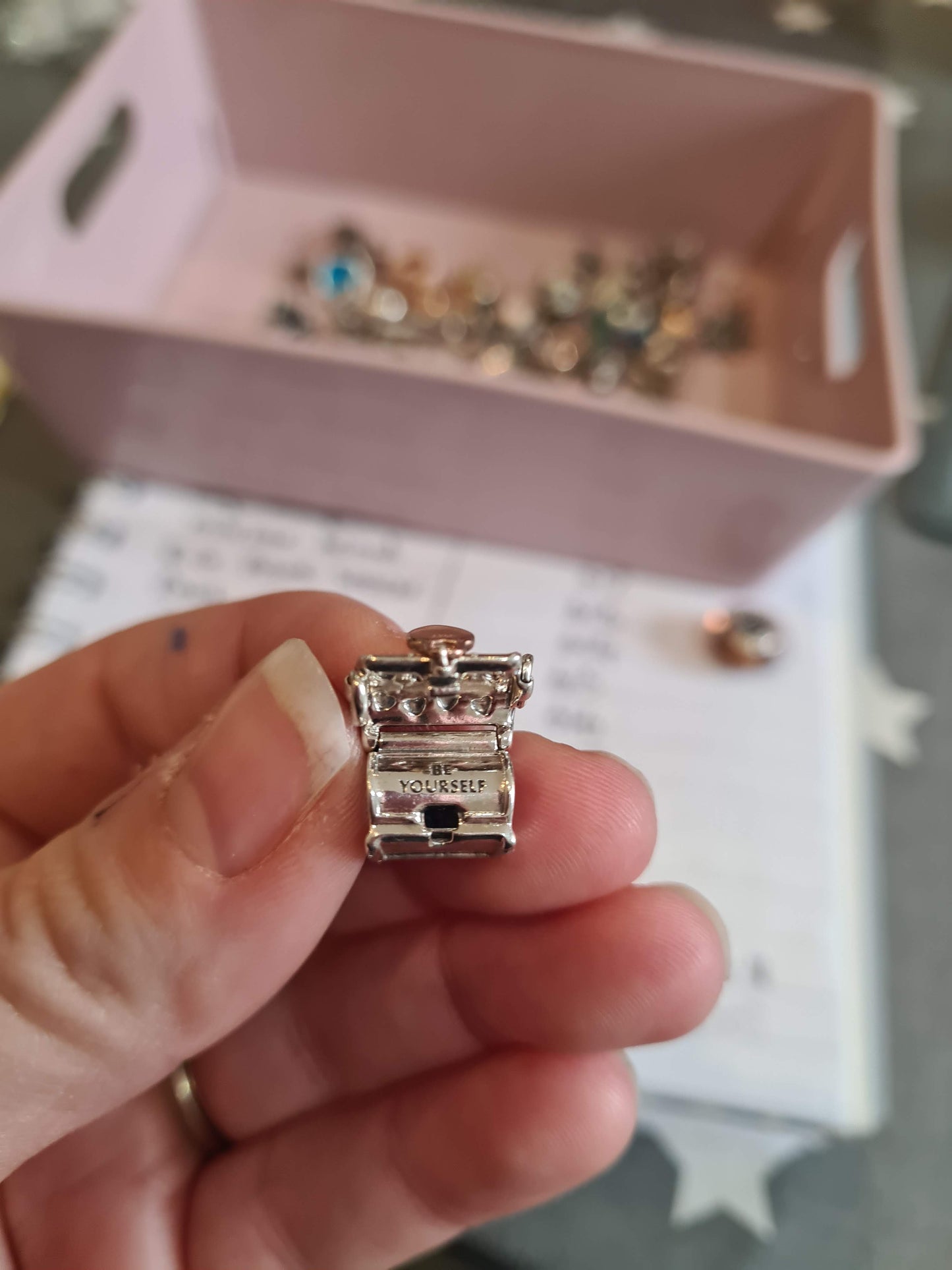 Genuine Pandora Club Charm with Diamond, Openable Treasure Chest 2019 Two Tone